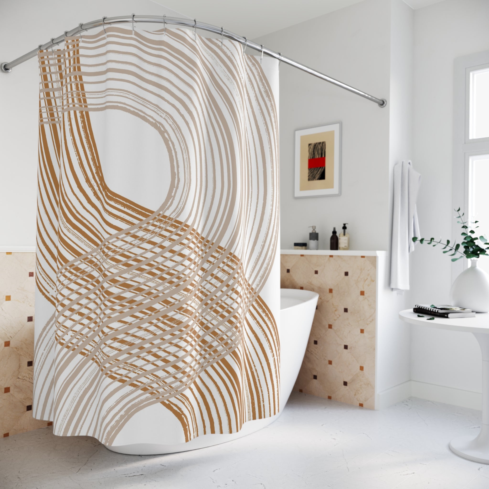 Abstract Shower Curtain | Earthy Neutral Fabric Curtain