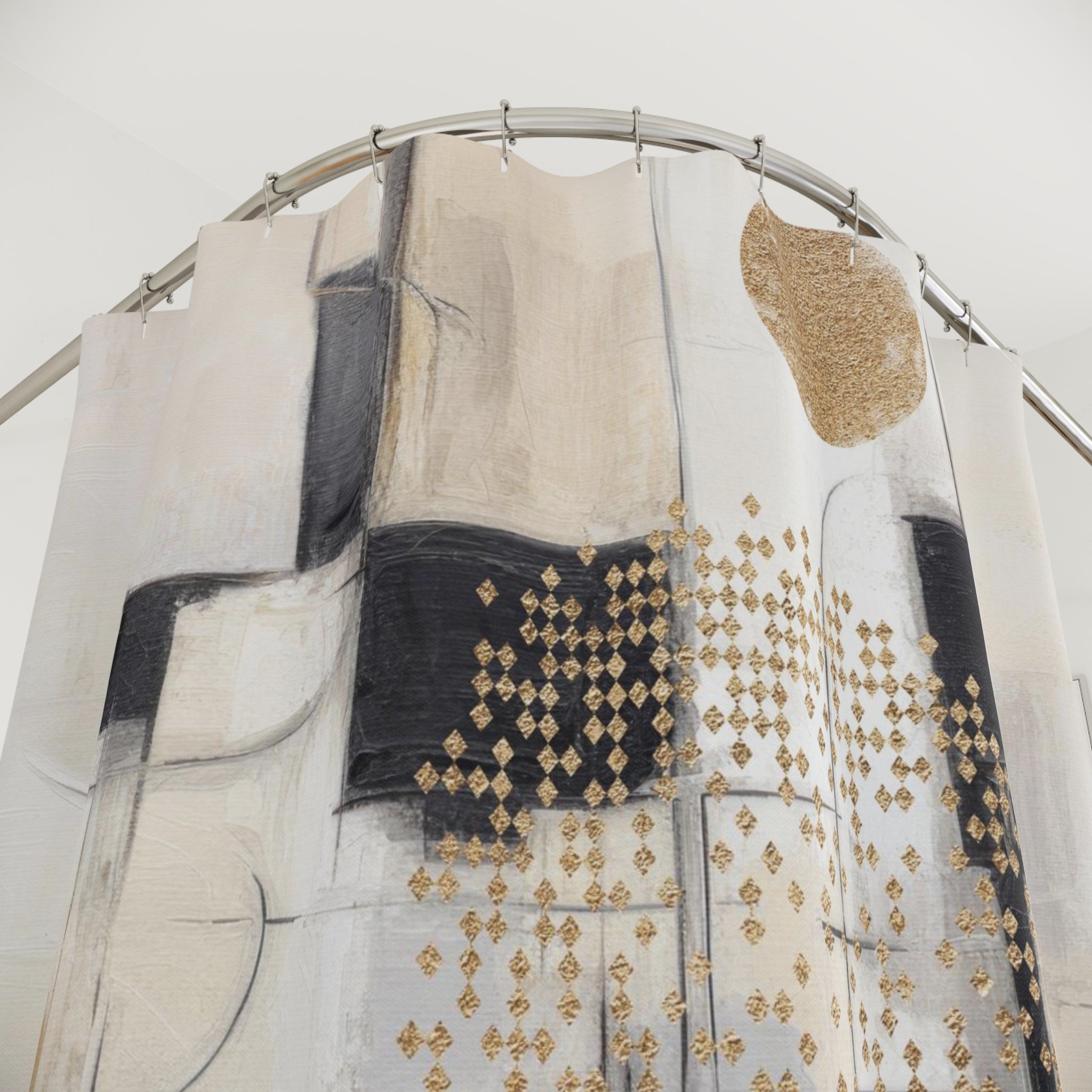 Abstract Shower Curtain | Beige Black Geometric Bathroom Decor