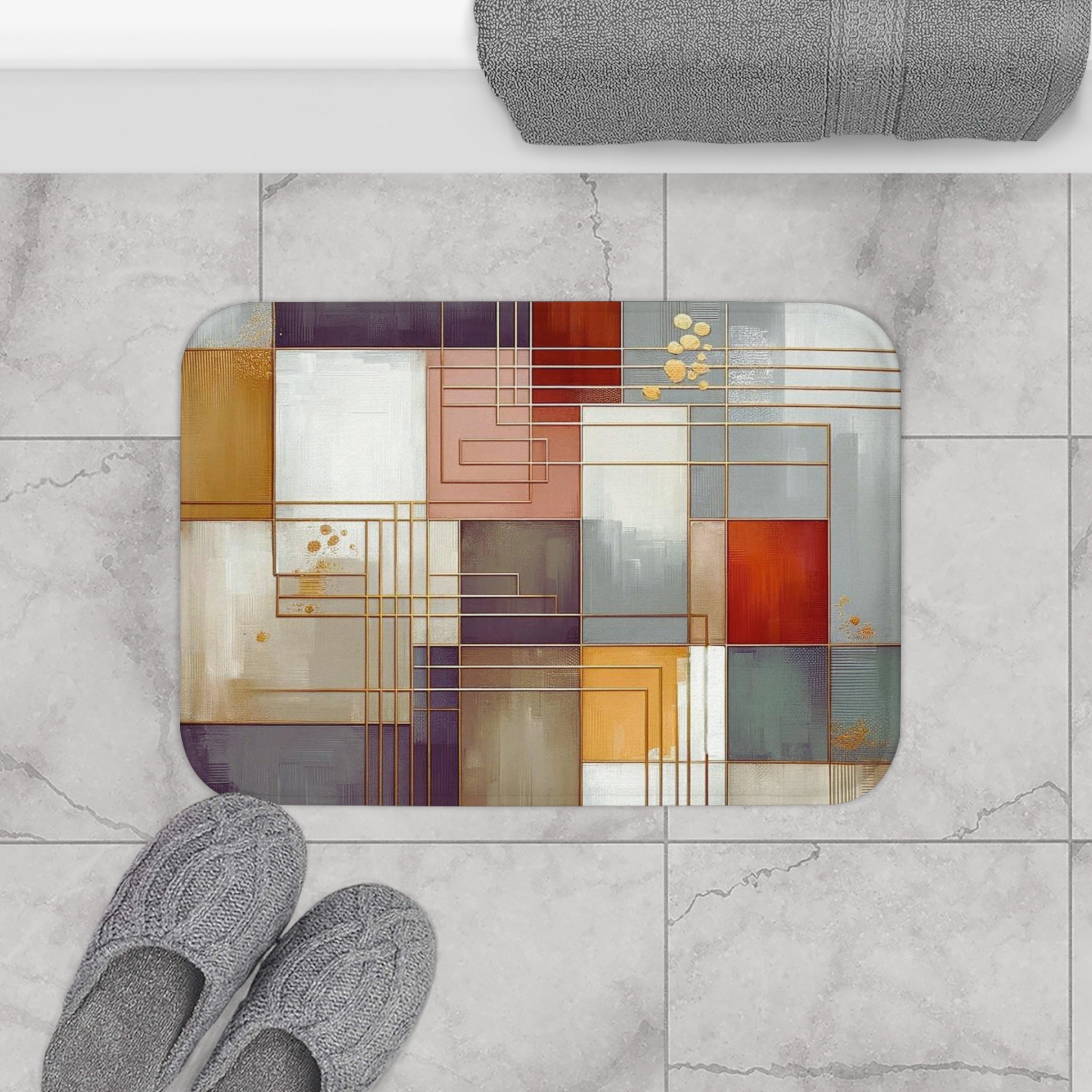 Abstract Bath Mat | Pastel Beige White Green Pink Kitchen Mat