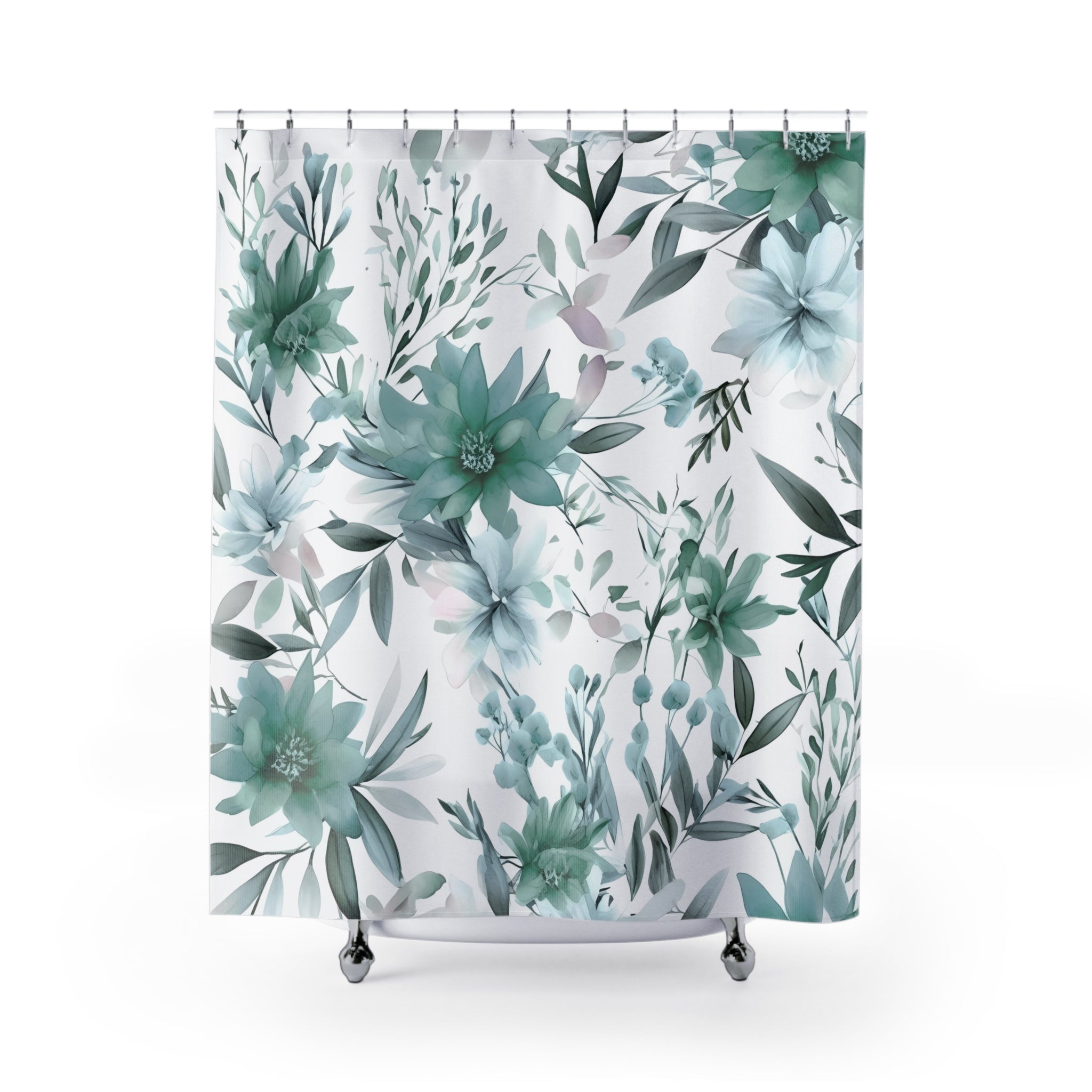 Floral Shower Curtain | Sage Green, White Watercolor