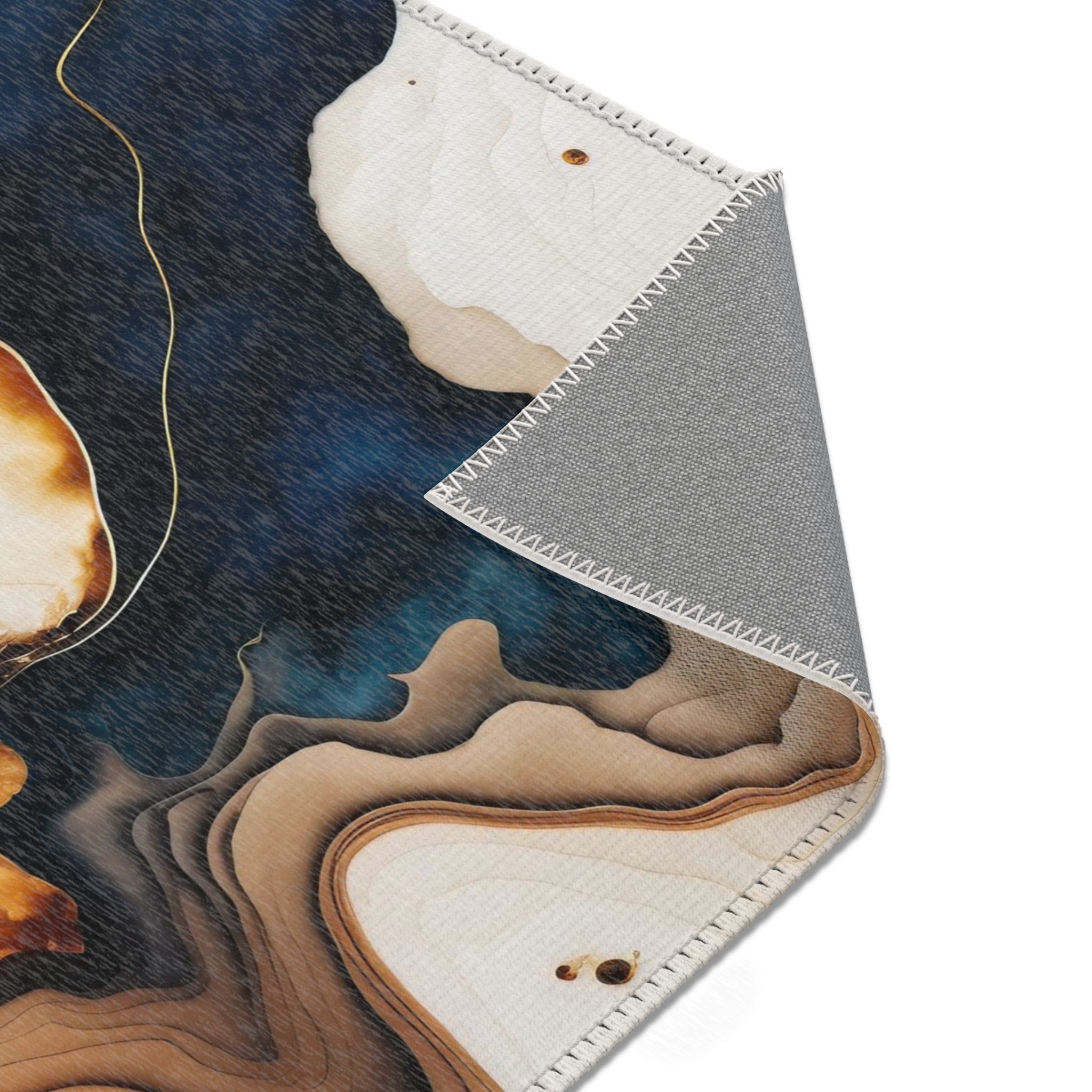 Abstract Large Area Rug | Navy Blue, Brown Beige Liquid Ink