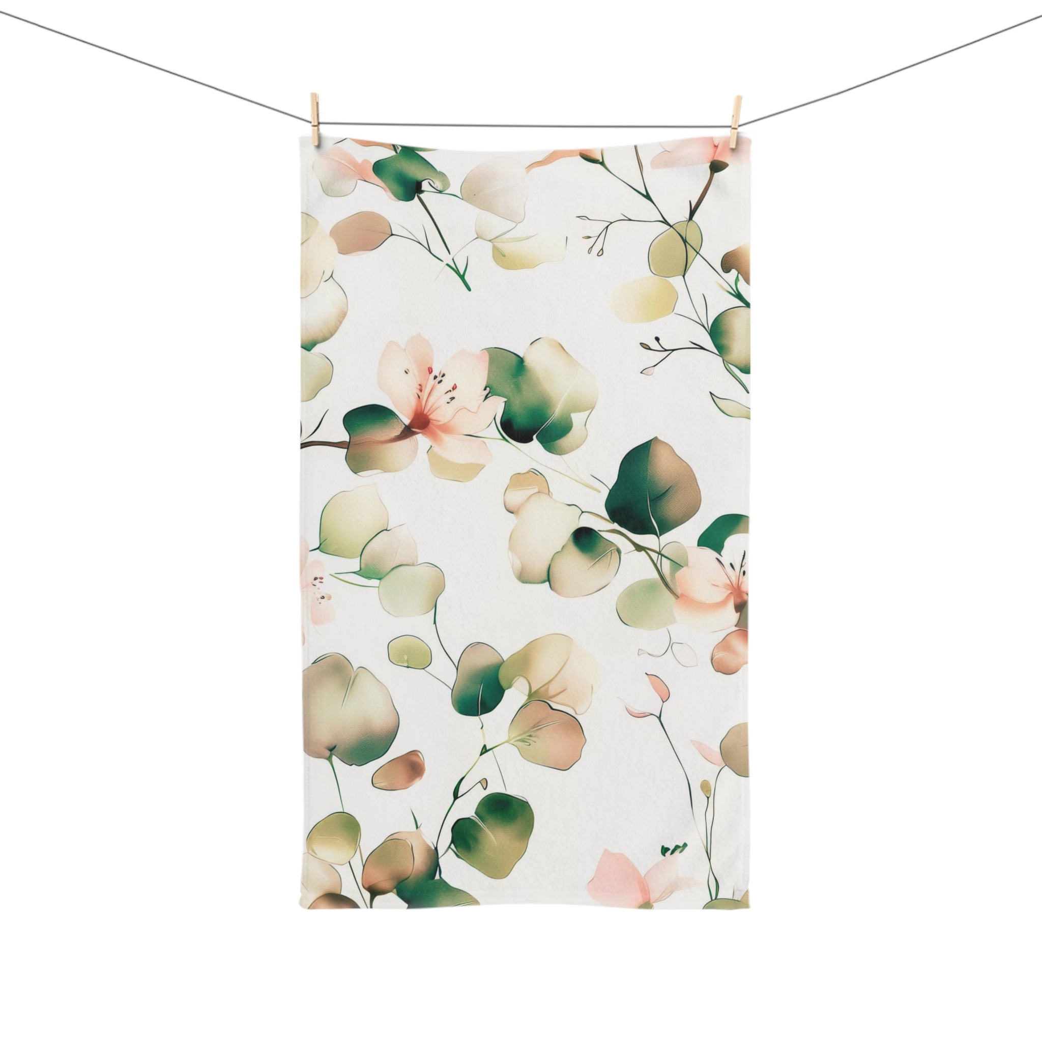 Kitchen, Bath Hand Towel | Floral, Sage Green, Blush Pink, White