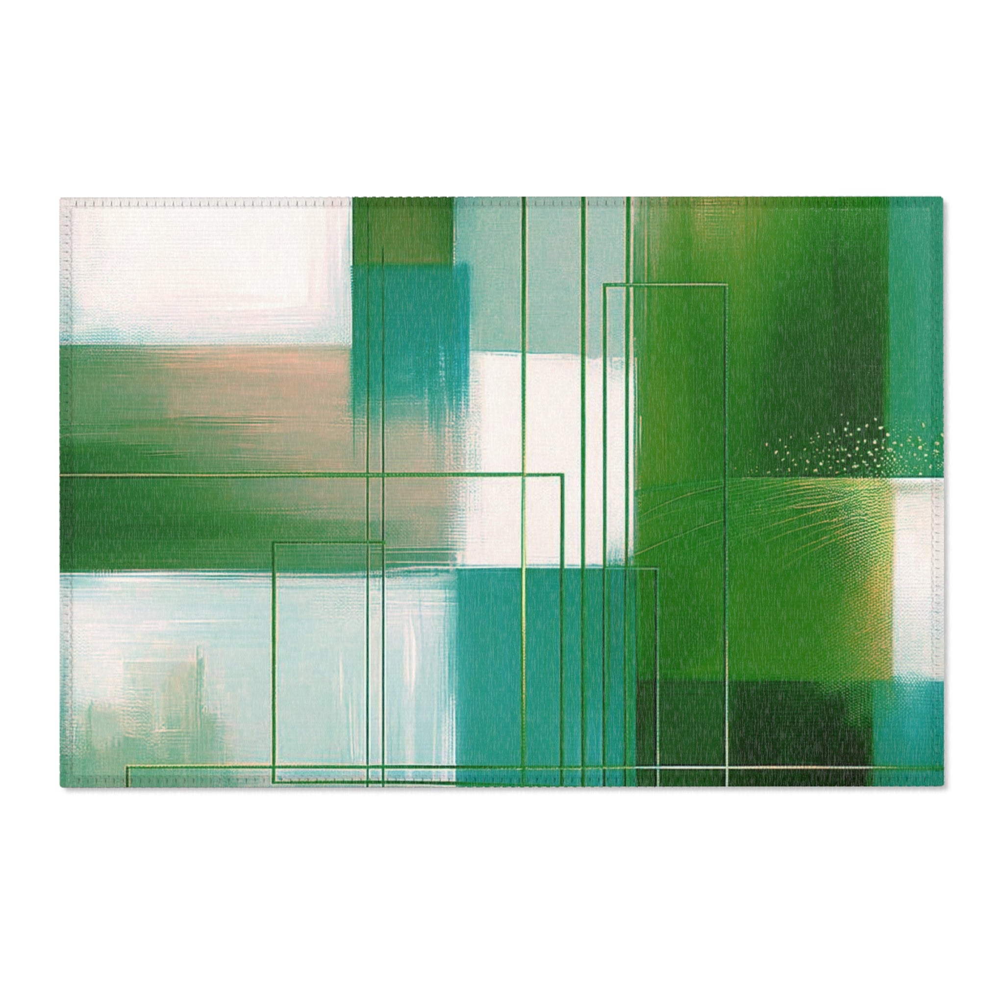 Abstract Large Area Rug | Teal Emerald Green White, Geometric
