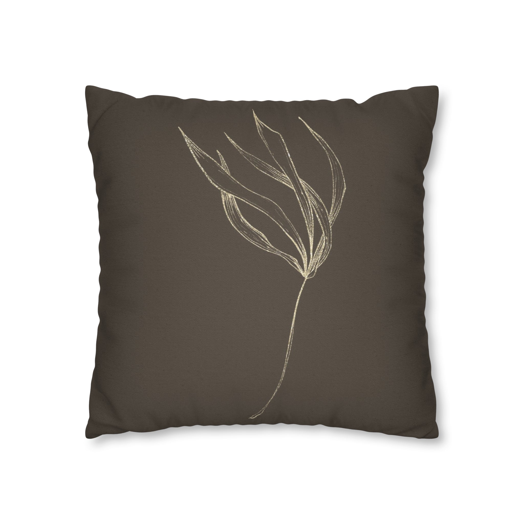 Floral Pillow Cover | Dark Brown Beige, Minimalist