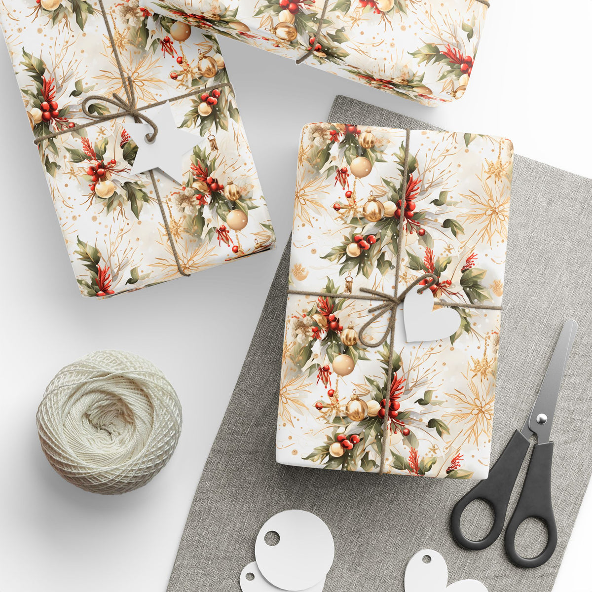 Holly Berry Ornament Christmas Wrapping Paper, Gift Wrap