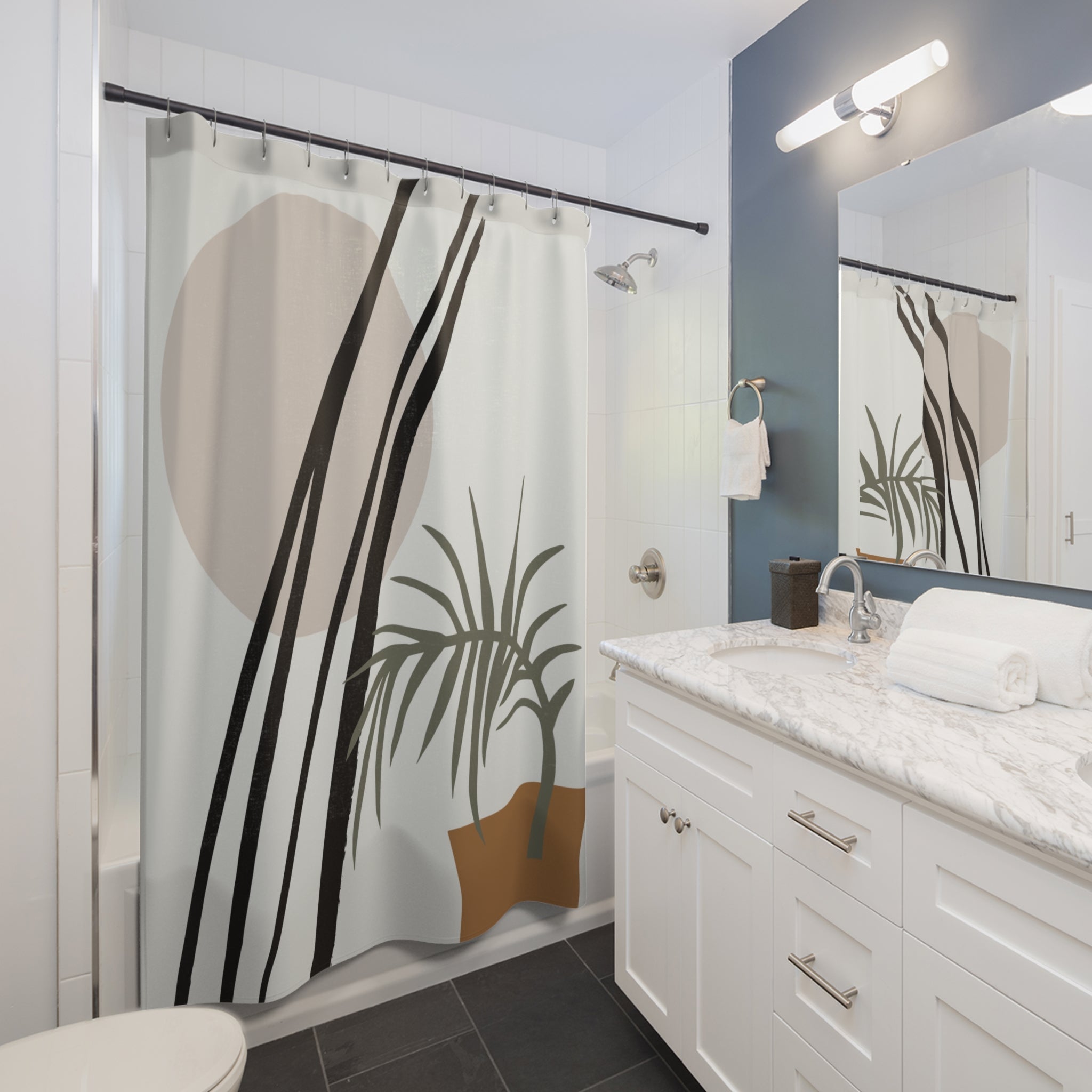 Abstract Shower Curtain | Boho Sun Plant Fabric Curtain