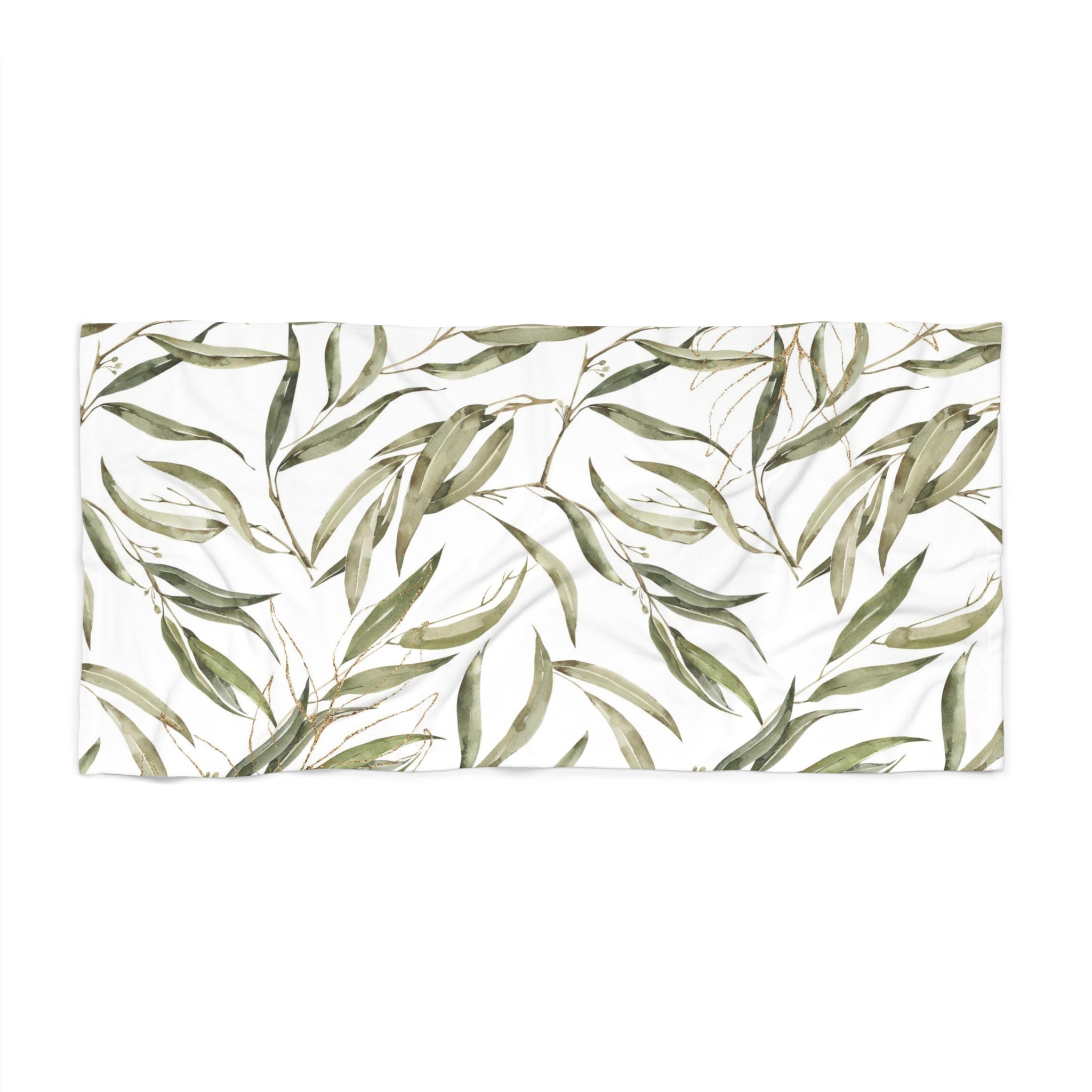 Bath Beach Towel | Boho Floral, Amalfi Olive Leaves, Green White