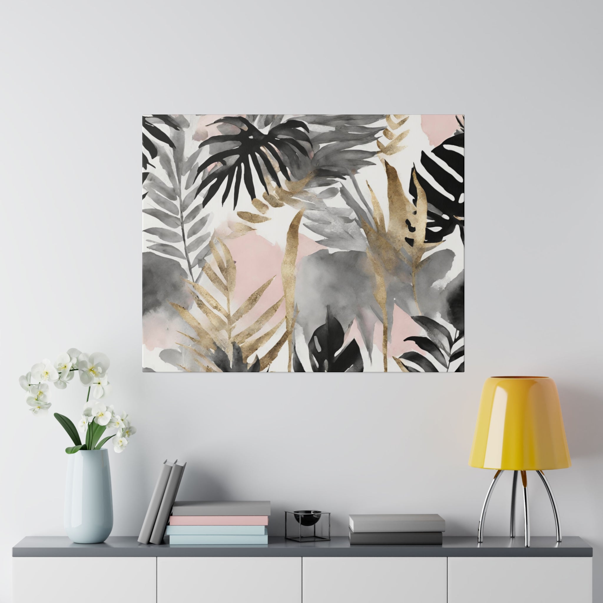 Floral Canvas Wall Art | Black Grey Pink Wall Artwork