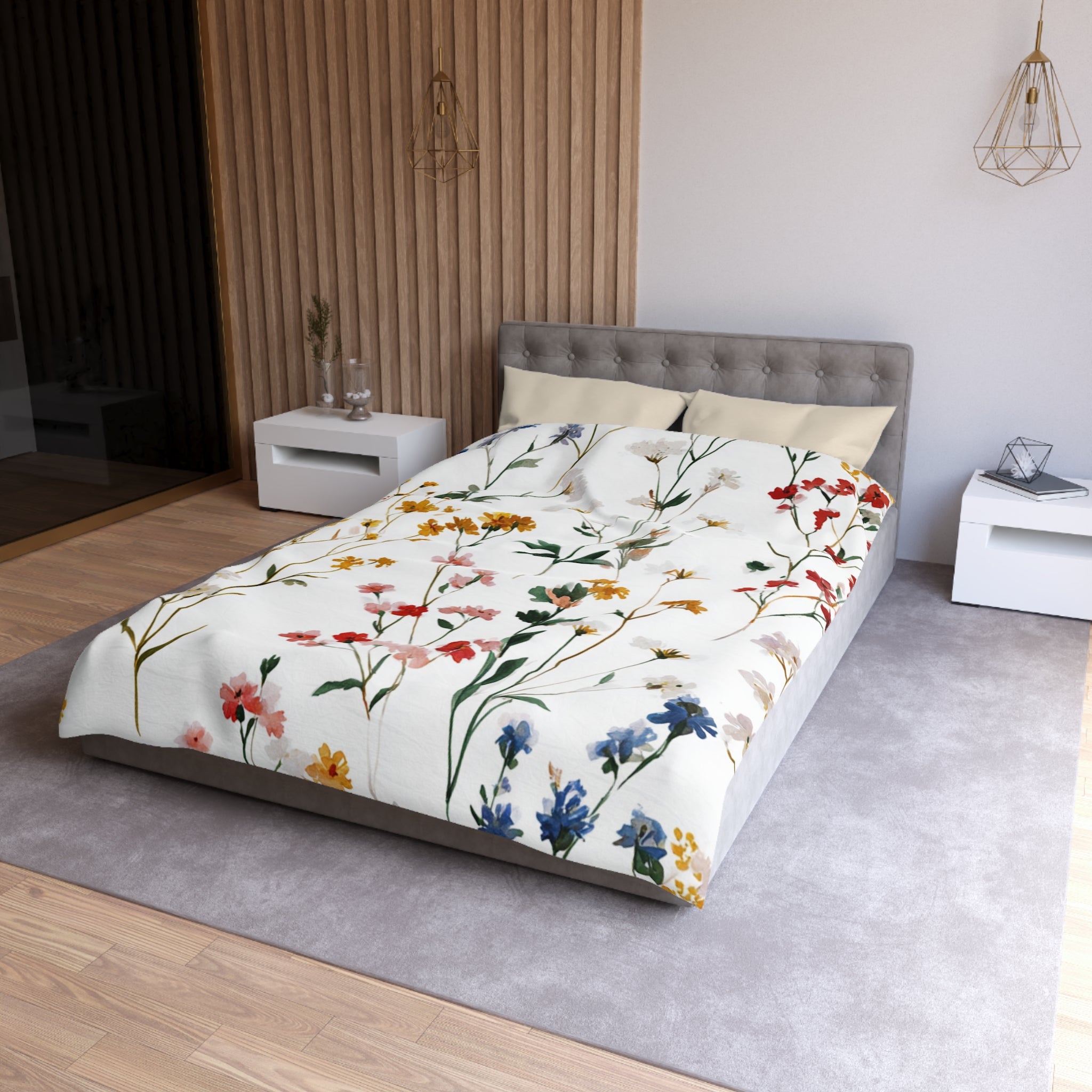 Floral Modern Duvet, Pillow Cover | White Pink Bedroom Decor