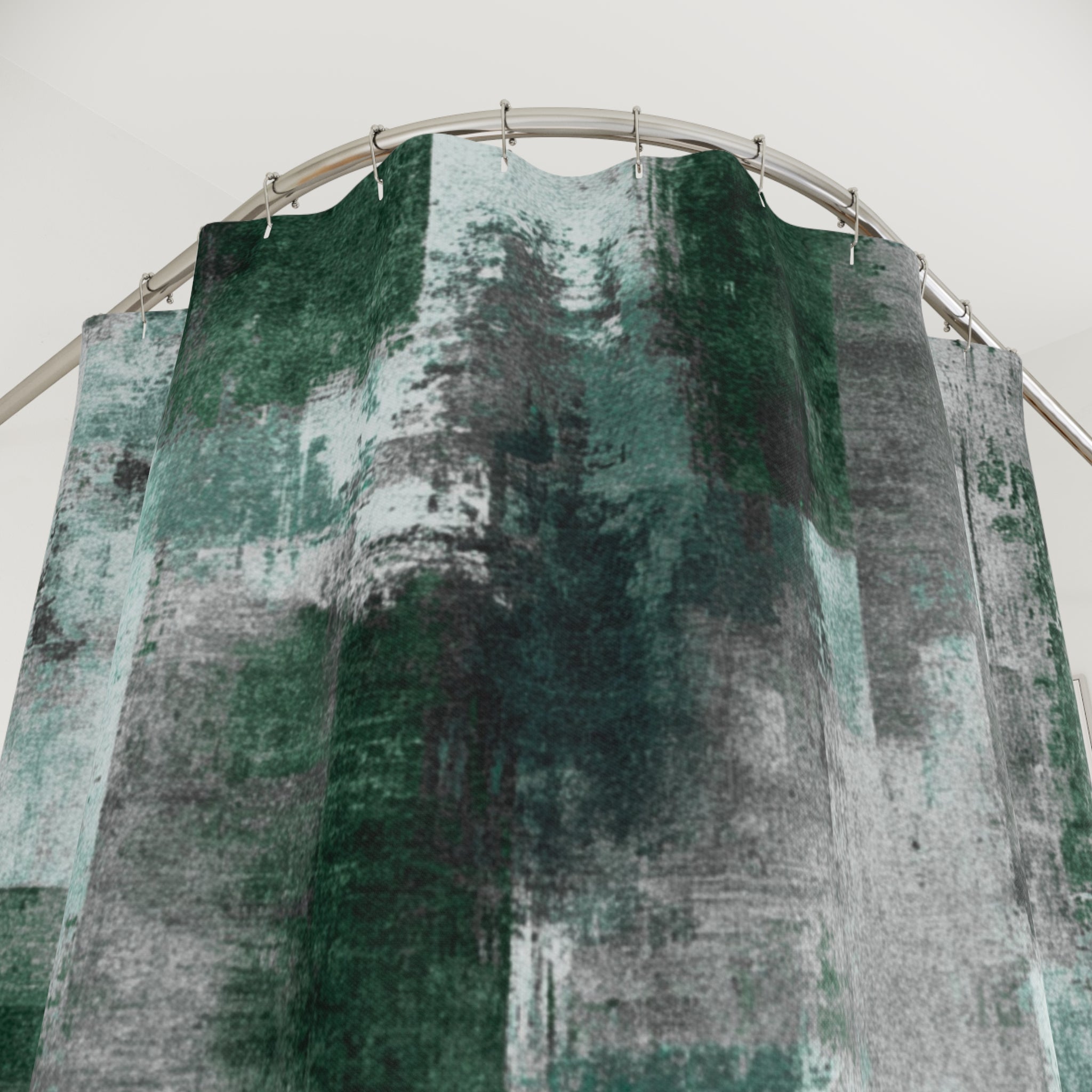 Green Shower Curtain | Flowy Fabric, Abstract Bathroom Decor