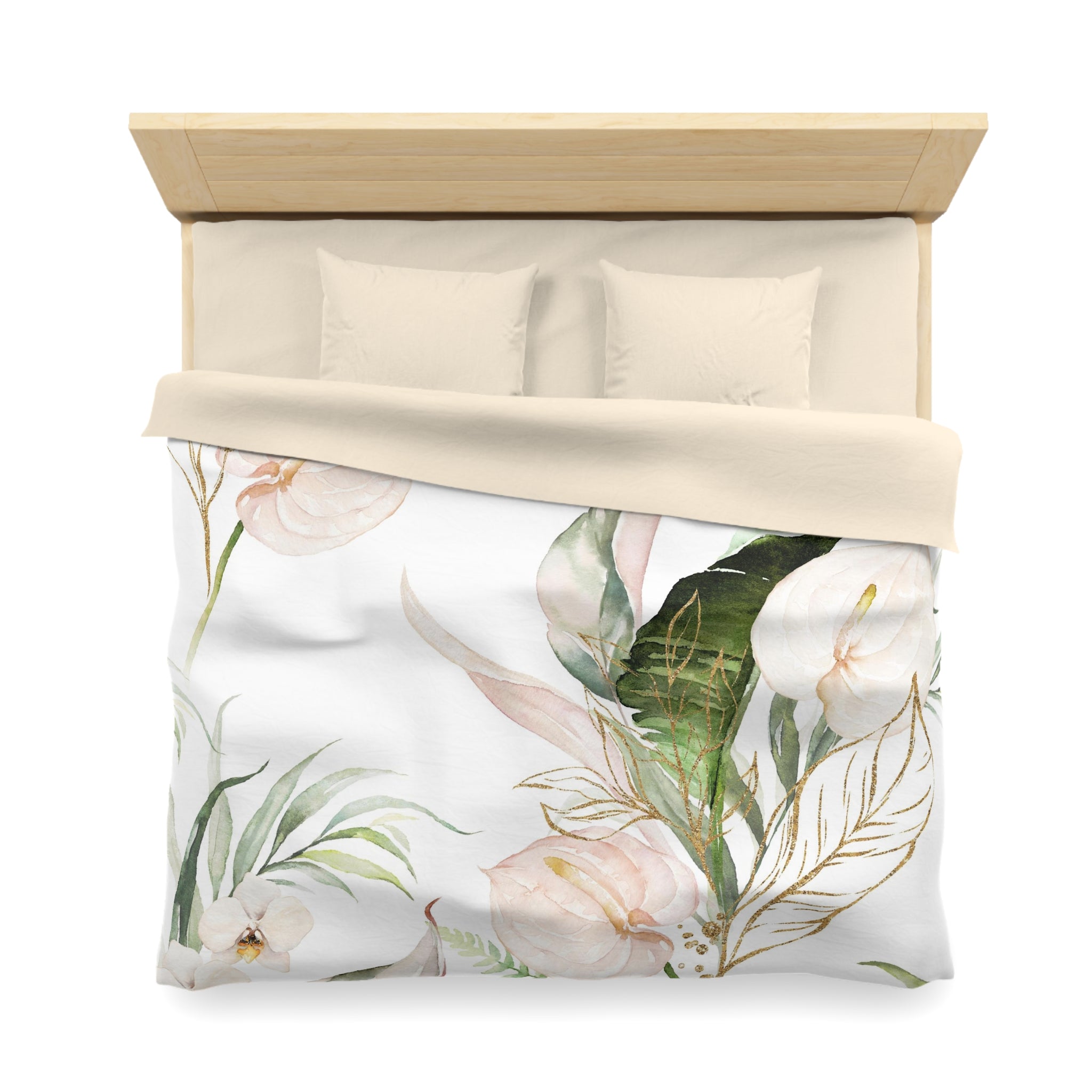 Floral Duvet, Pillow Cover | Green White Anthurium Bedroom Decor