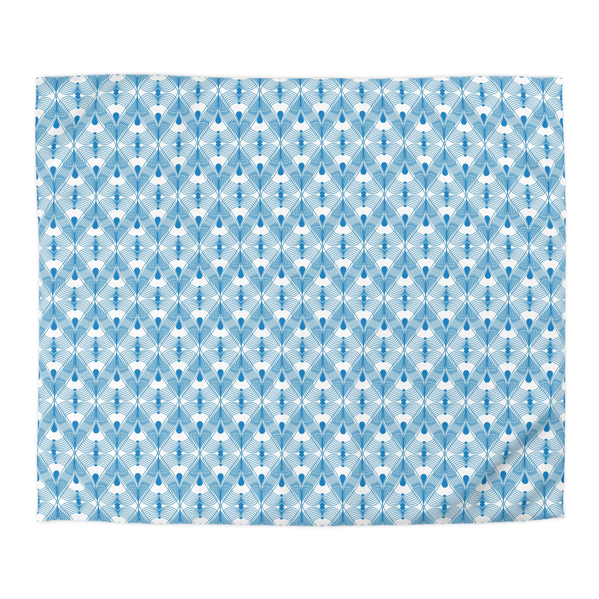 a repeating pattern of blue and white geometric shapes, creating a visually striking and symmetrical design.