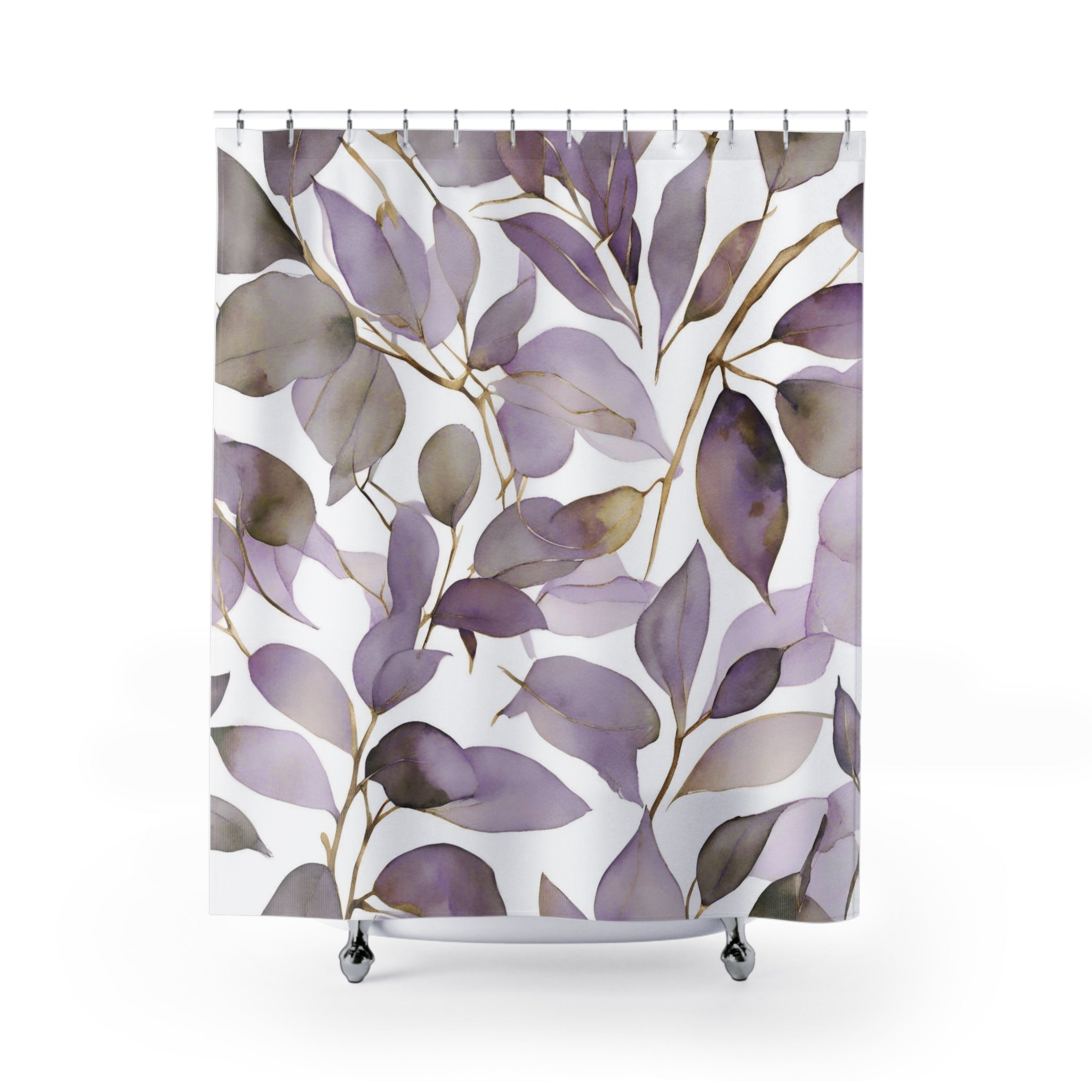 Floral Shower Curtain | Lavender Purple Beige White Leaves