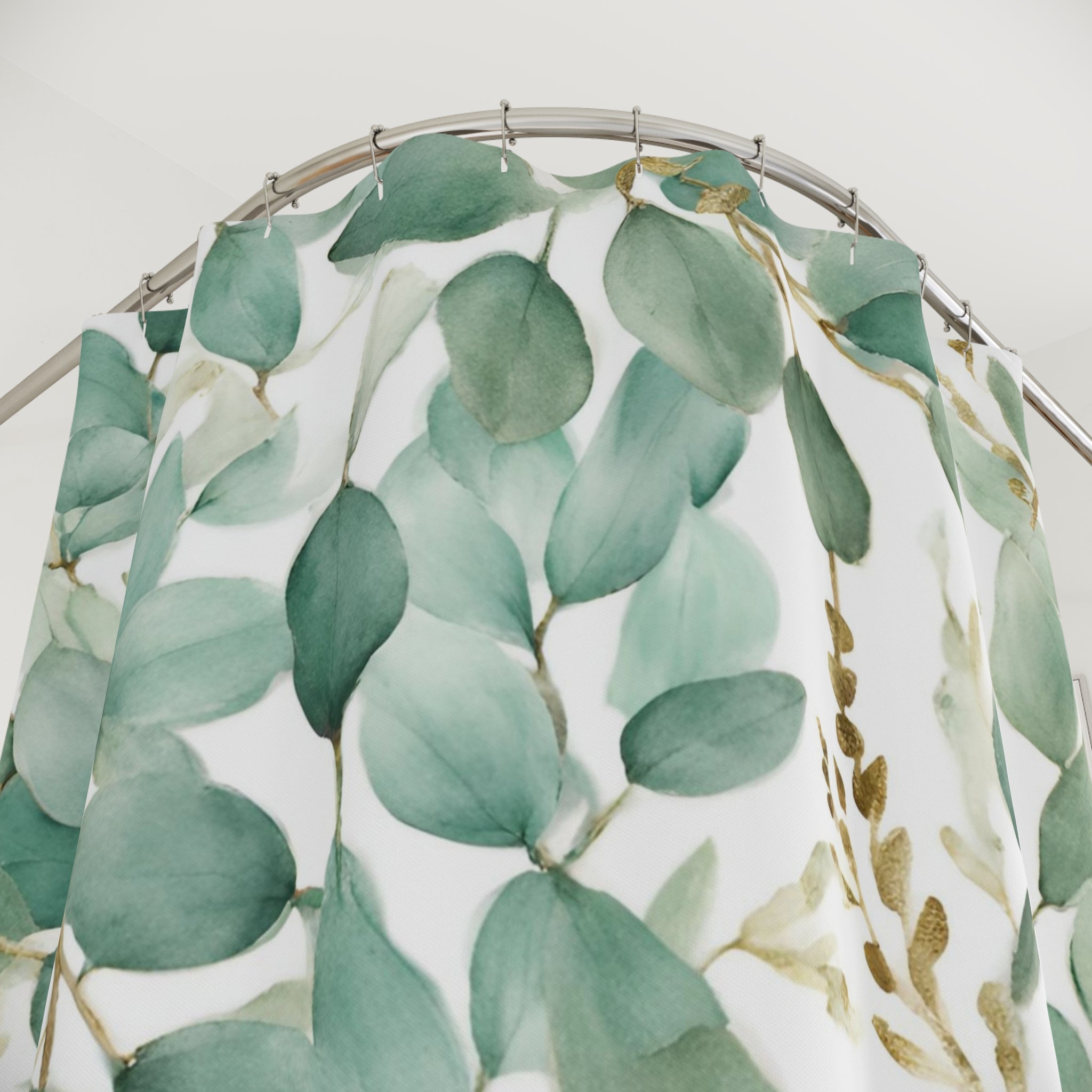 Floral Shower Curtain | Sage Green Beige Leaves