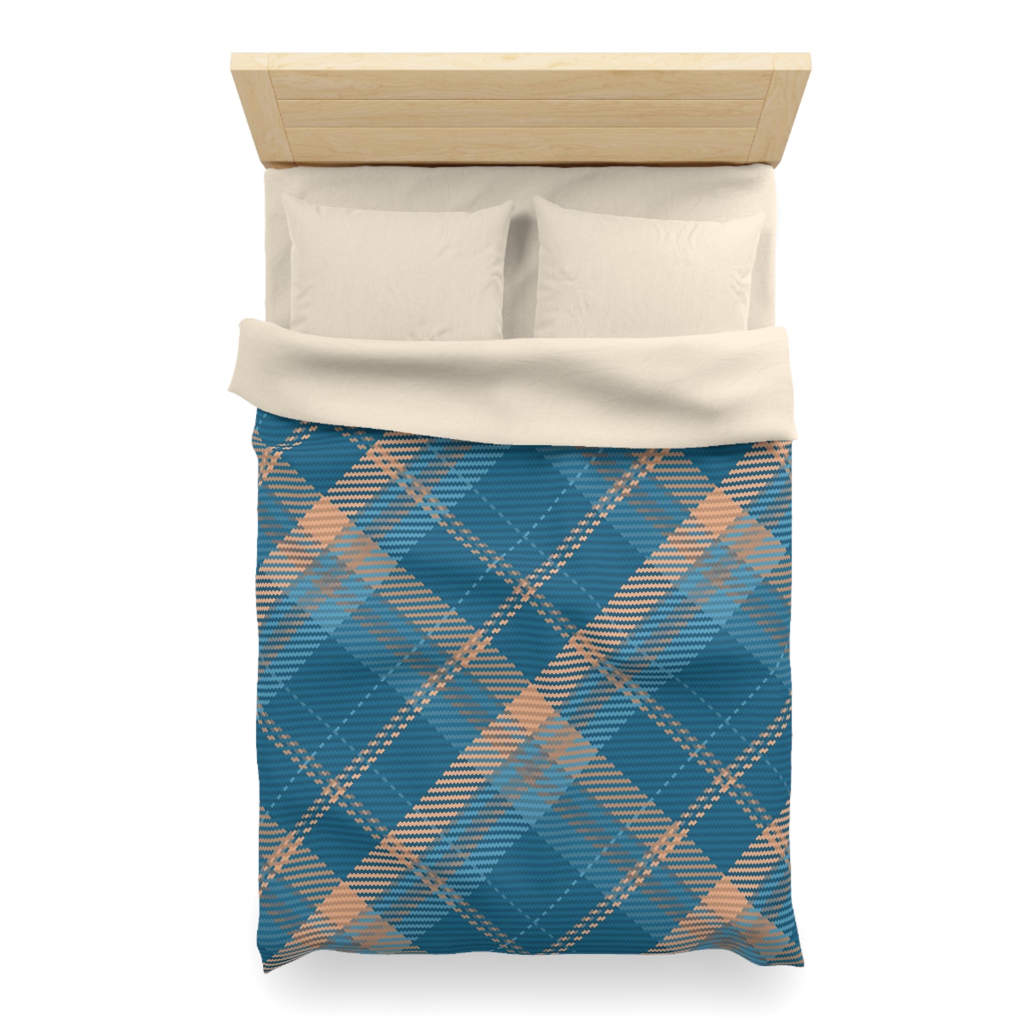 Plaid Duvet Cover | Vintage Blue, Peach | Bedroom Decor