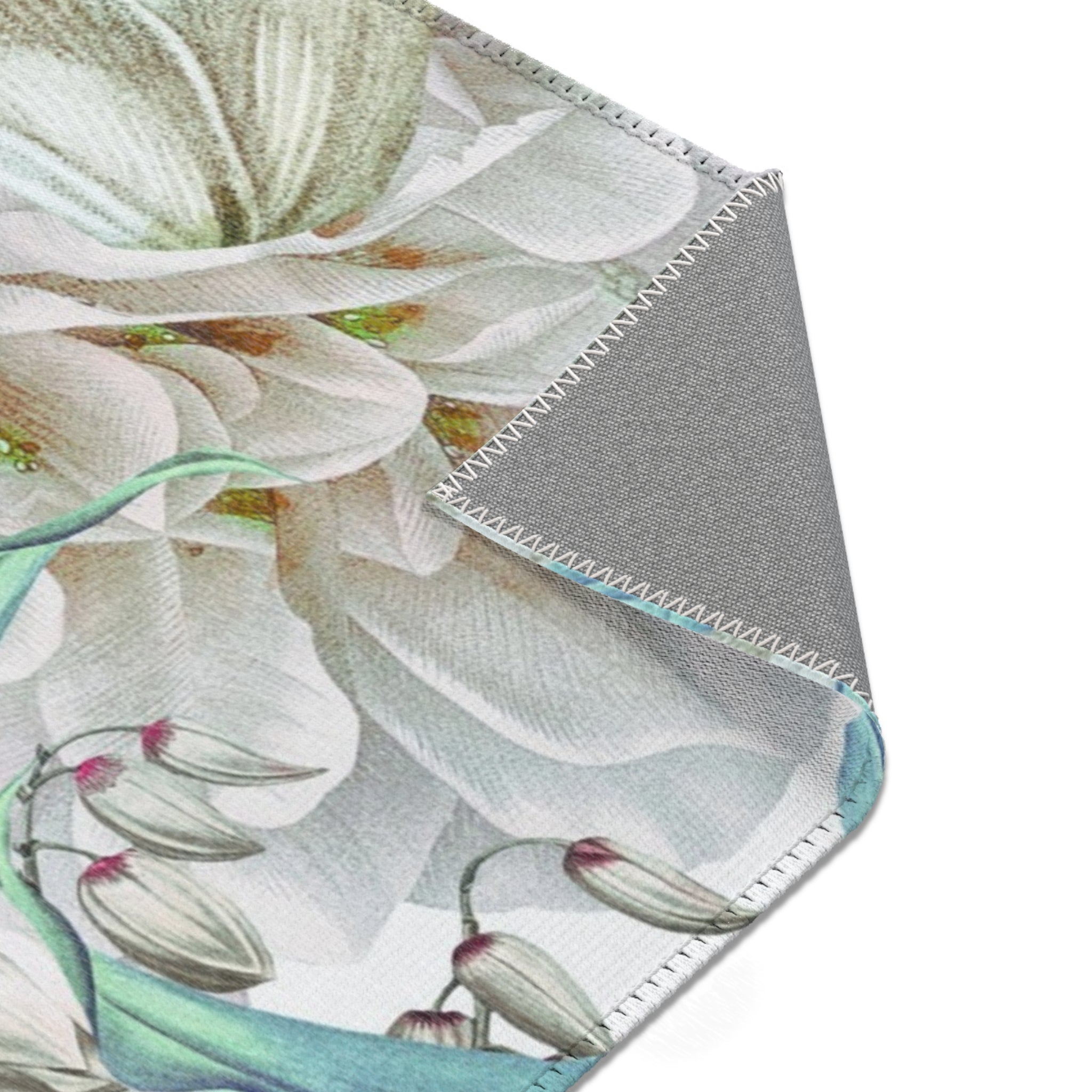 Floral Large Area Rug | Botanical White Teal Blue