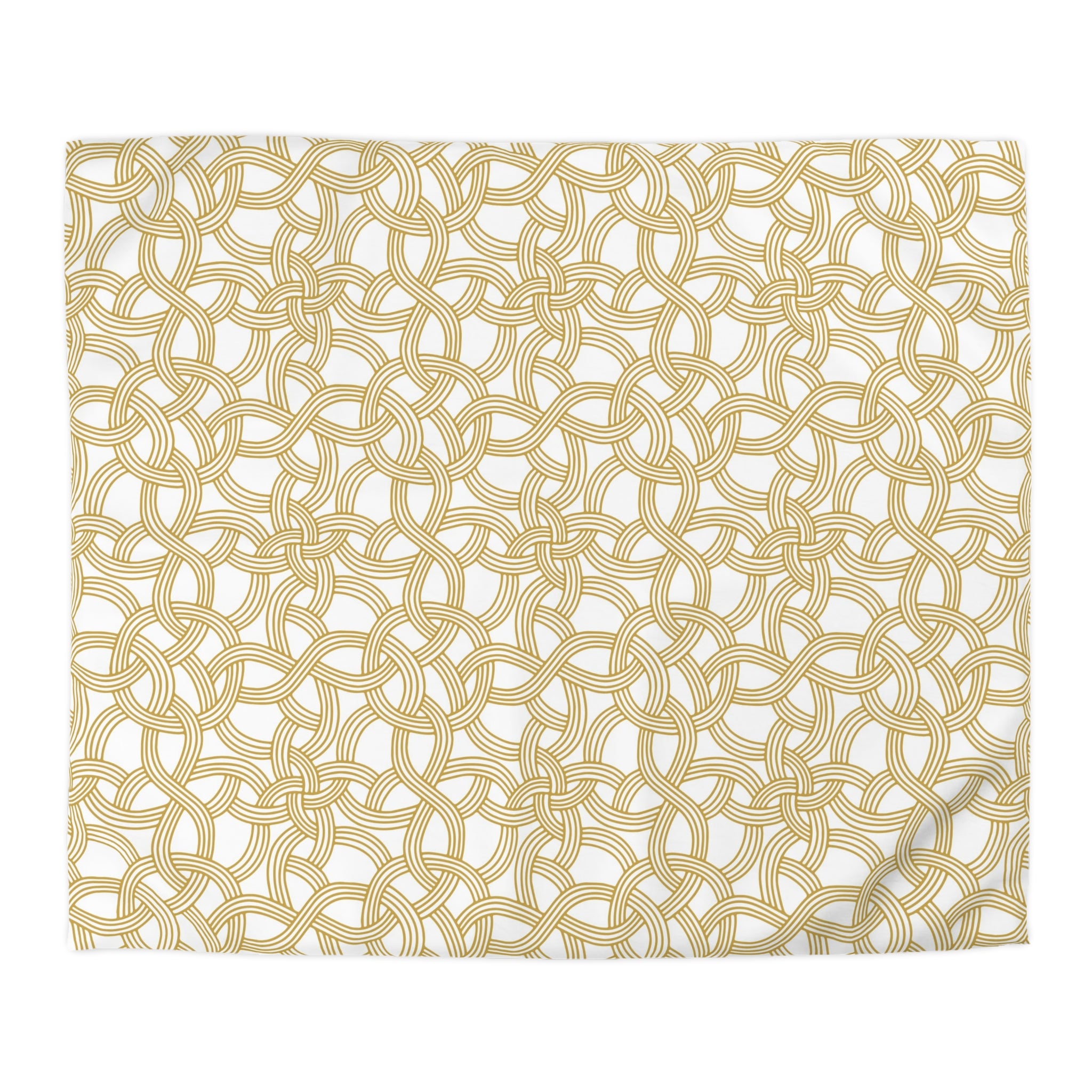 a repeating pattern of interlocking circles in shades of gold and white.
