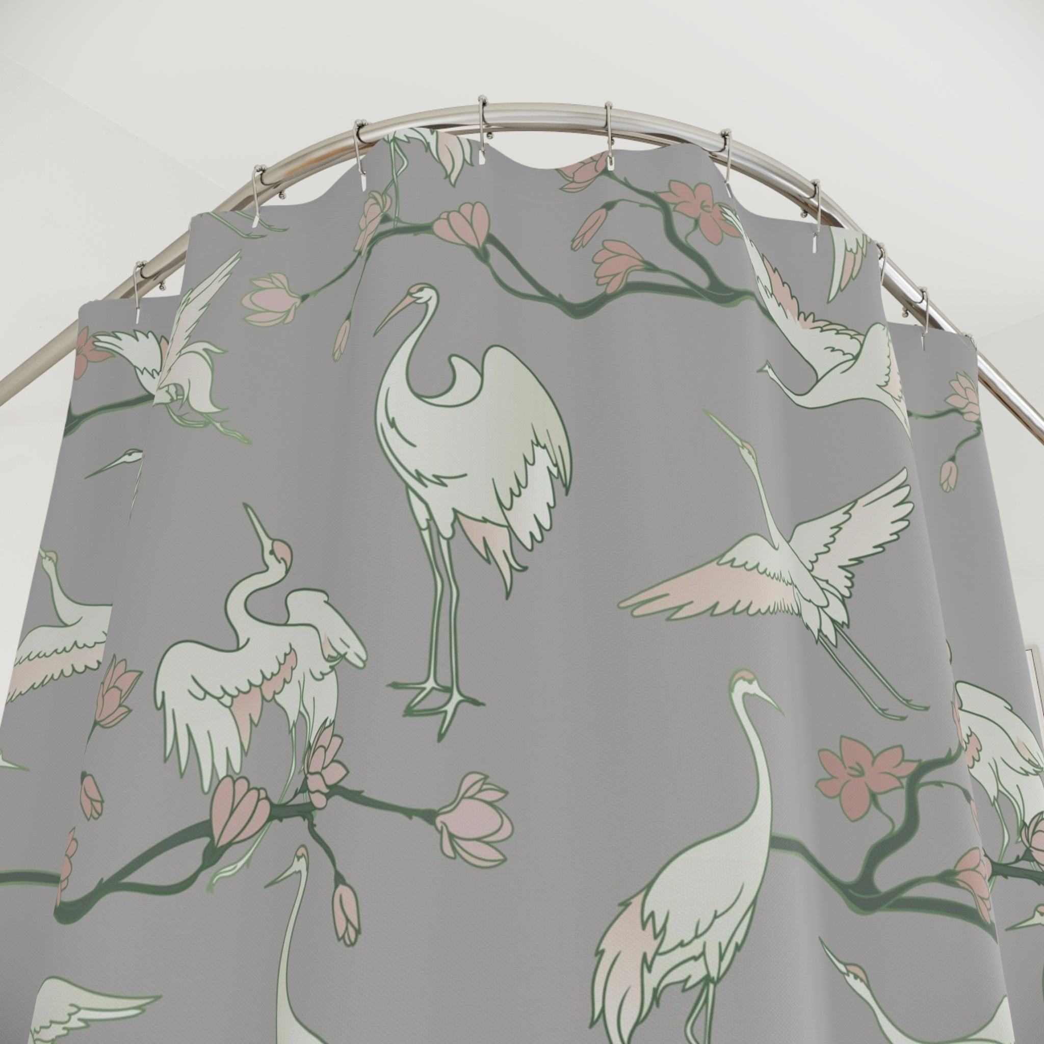 Grey Crane Birds, Japanese Shower Curtain