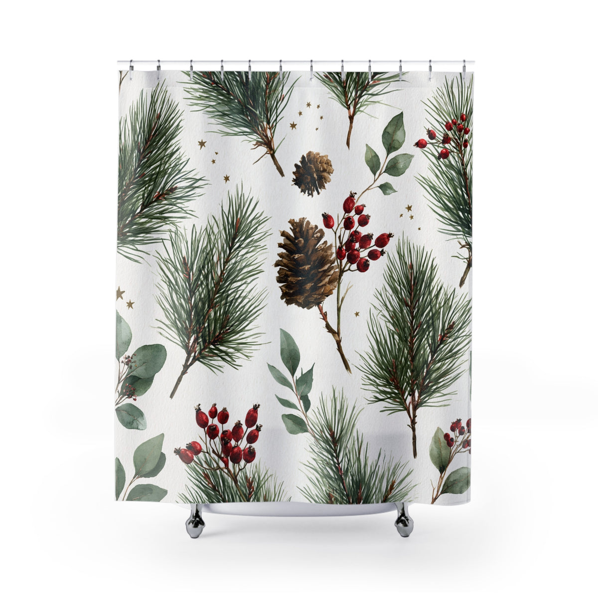 Ivory Pine Cone Botanical Shower Curtain, Bath Curtain 71x74