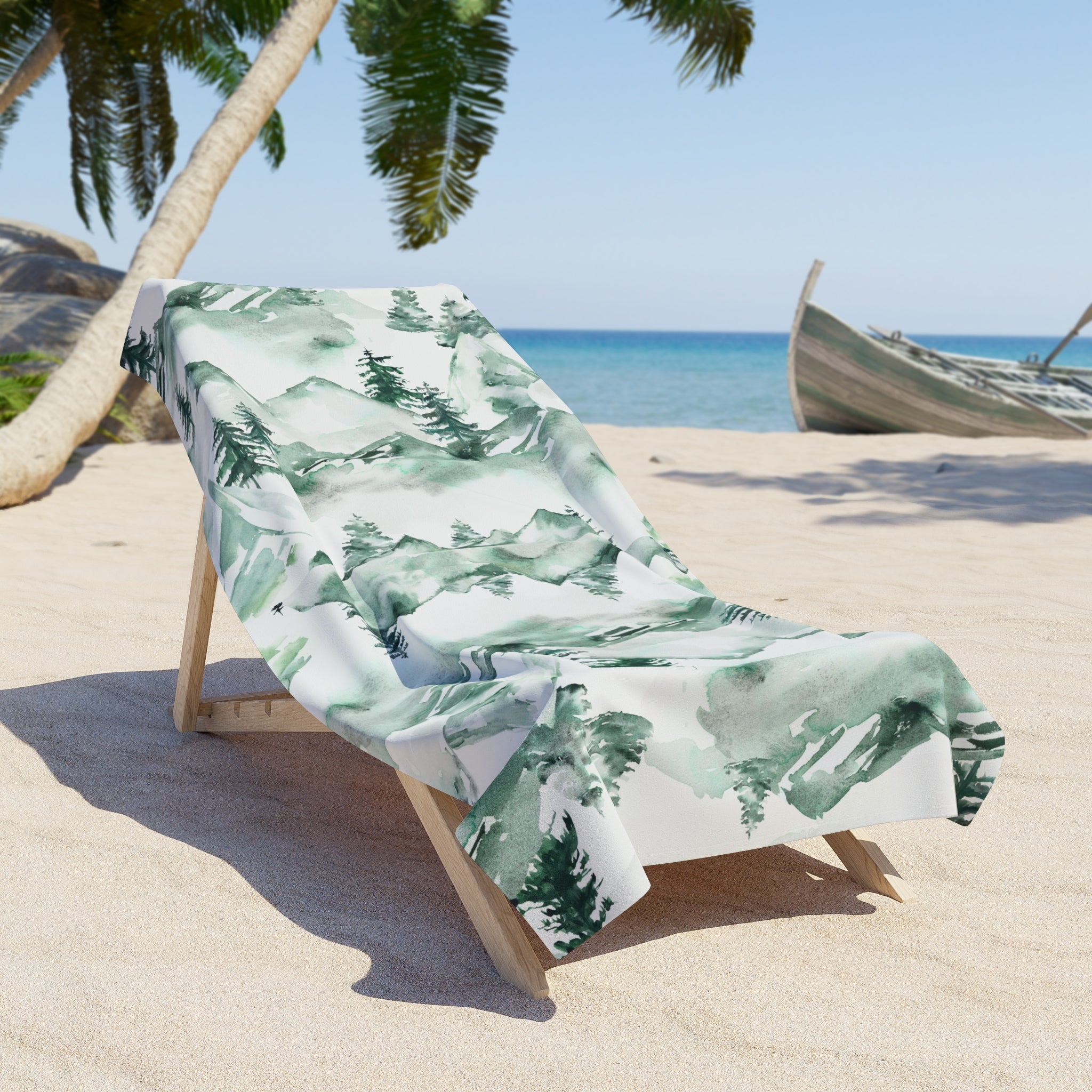 Floral Bath Beach Towel | White Sage Green Boho Mountain