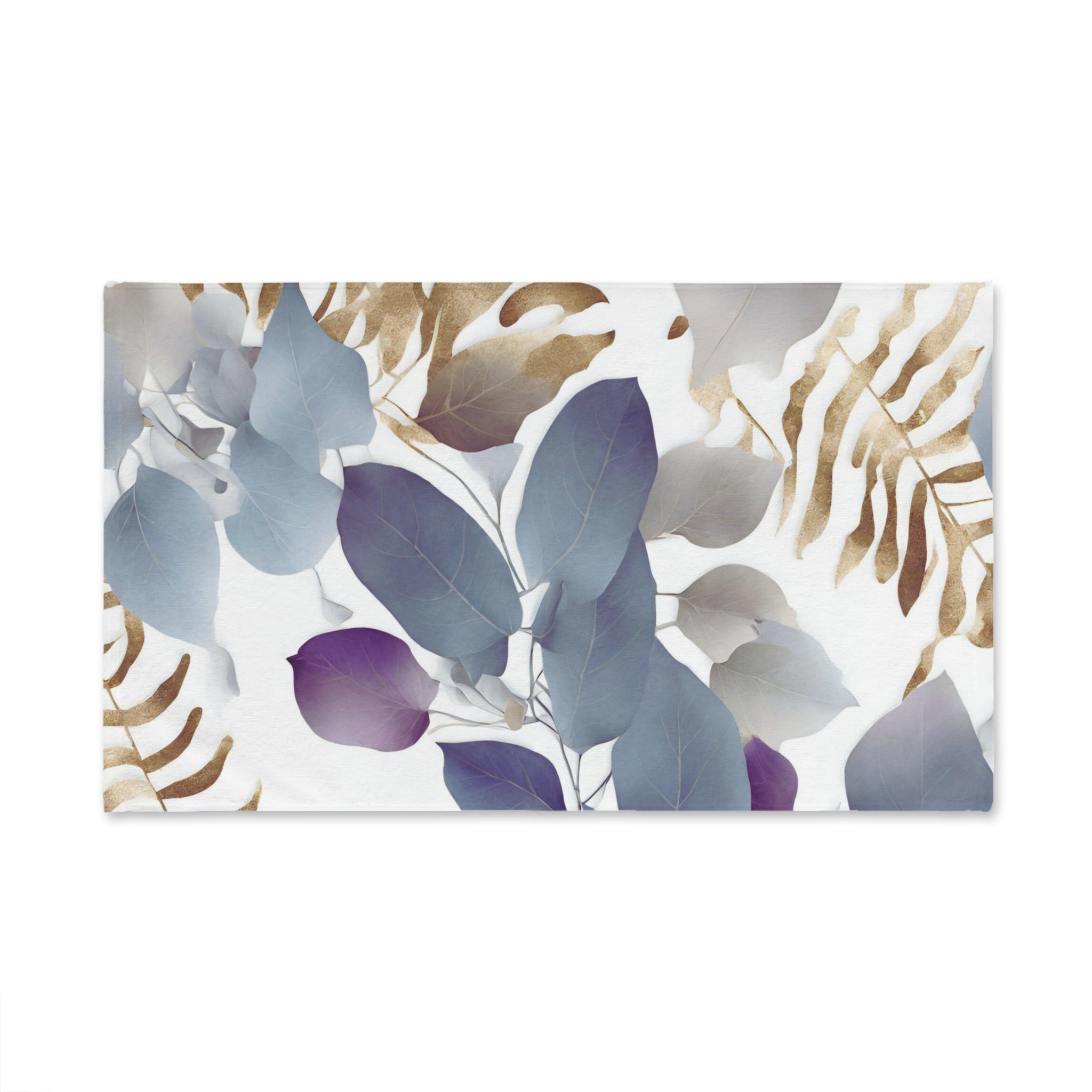 Floral Kitchen, Bath Hand Towel | Tropical Eucalyptus Leaves, Blue Purple White