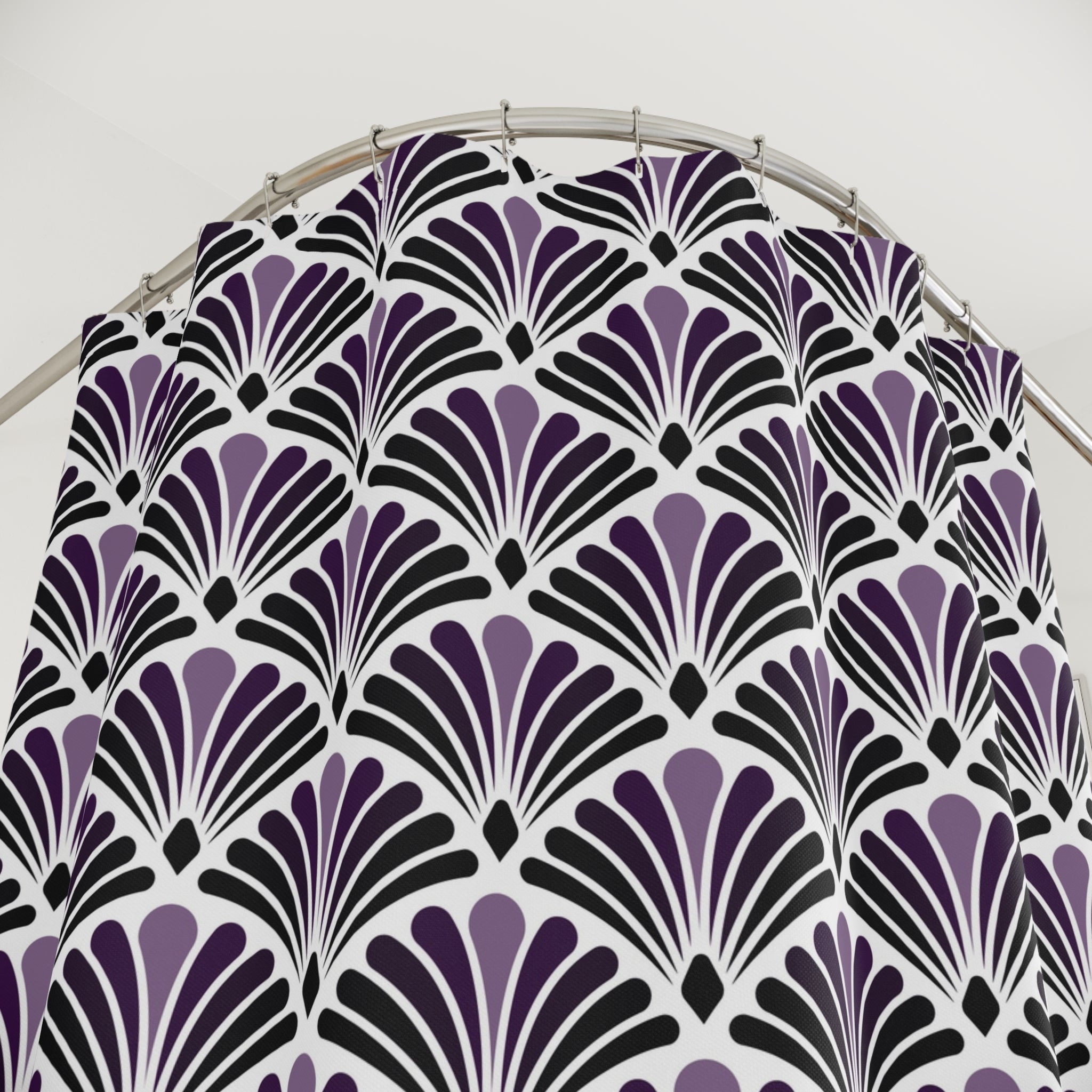 Boho Art Deco Shower Curtain | Purple White Art Nouveau