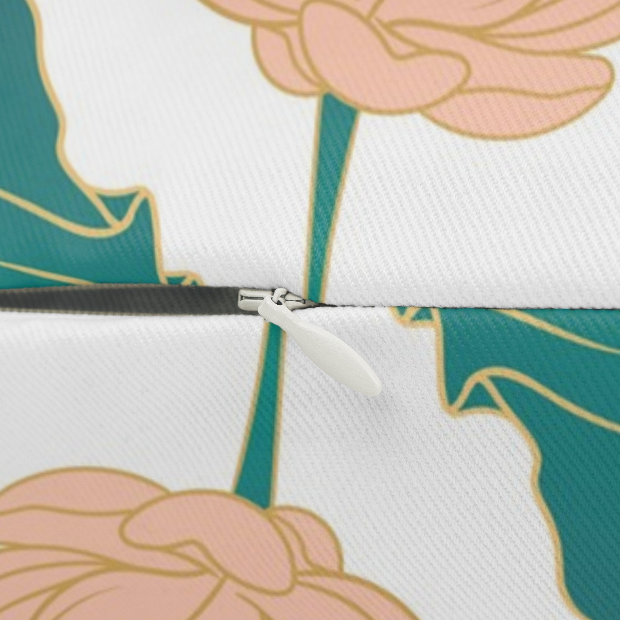 Lotus Lumbar Pillow | White Blush, Teal Green Floral