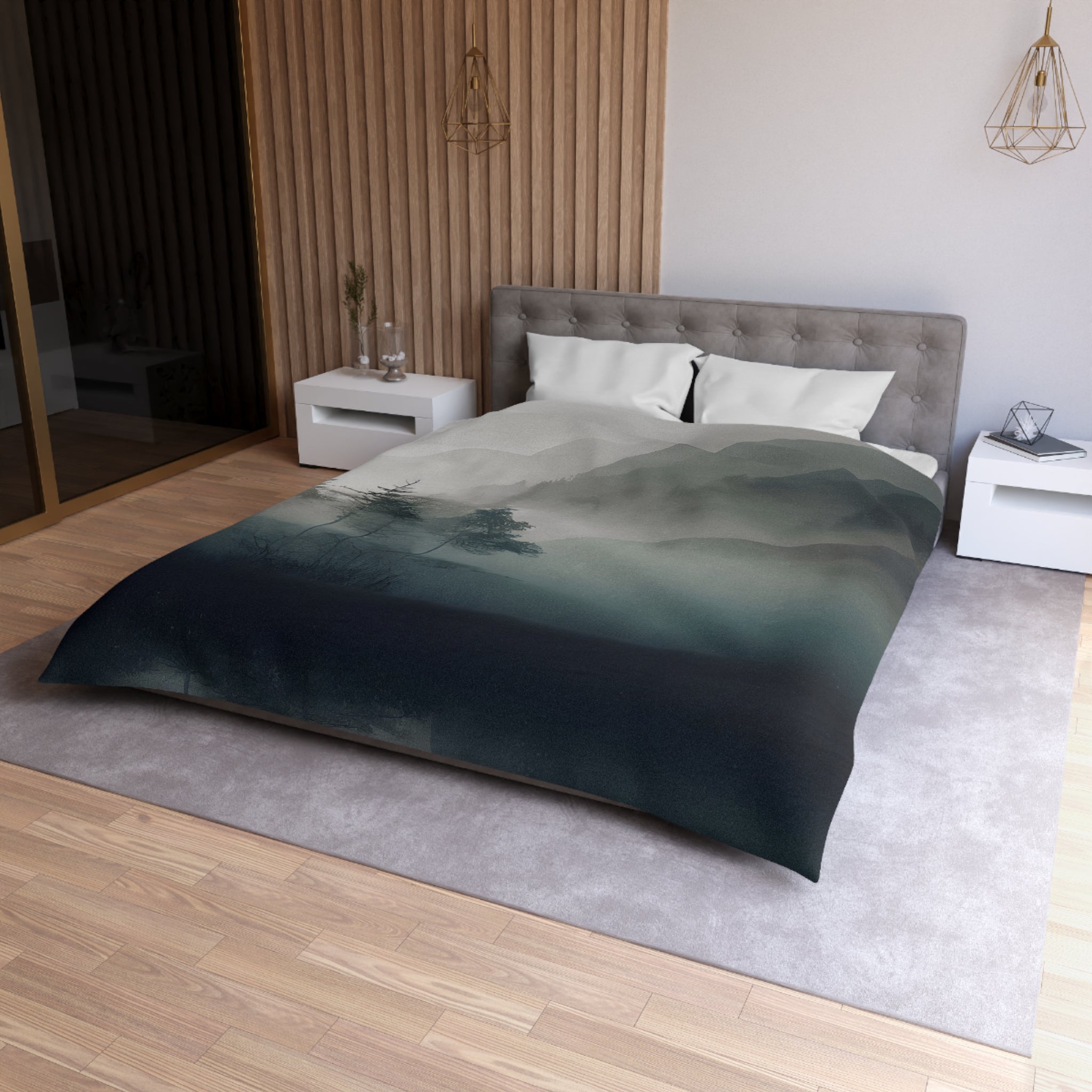 Rustic Abstract Duvet Cover | Dark Grey Forest Ombre | Bedroom Decor