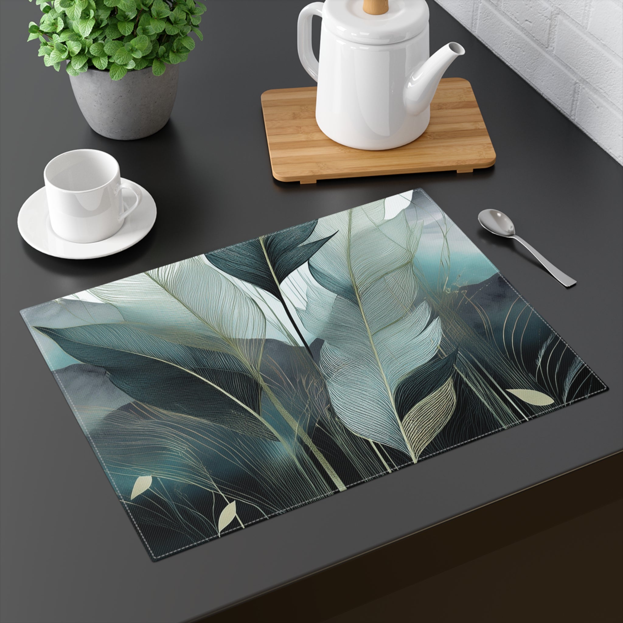 Placemat - Floral Dining Table Placemats, Watercolor Teal Mint Green