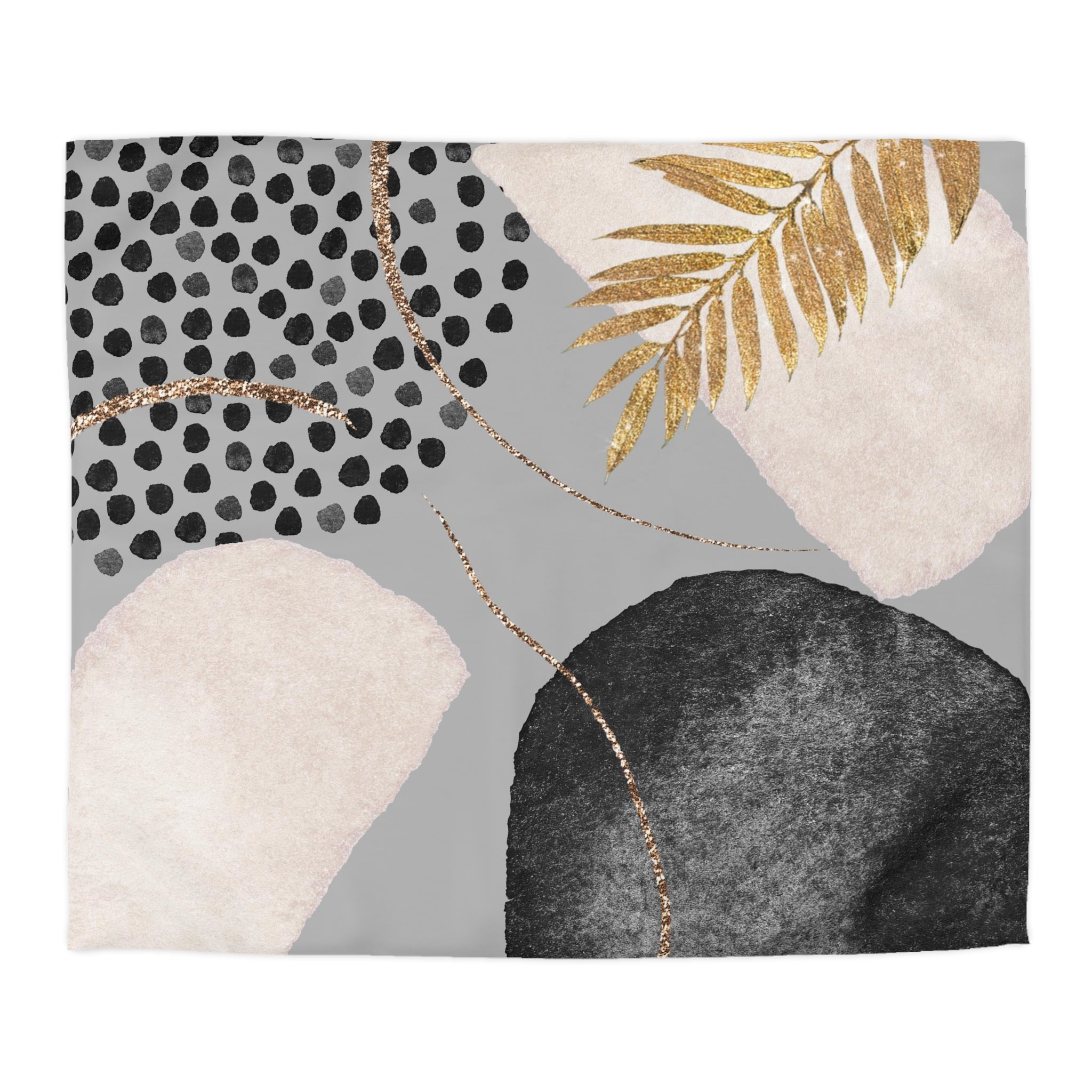 Abstract Duvet Cover | Grey, Cream Gold Leaf | Bedroom Decor