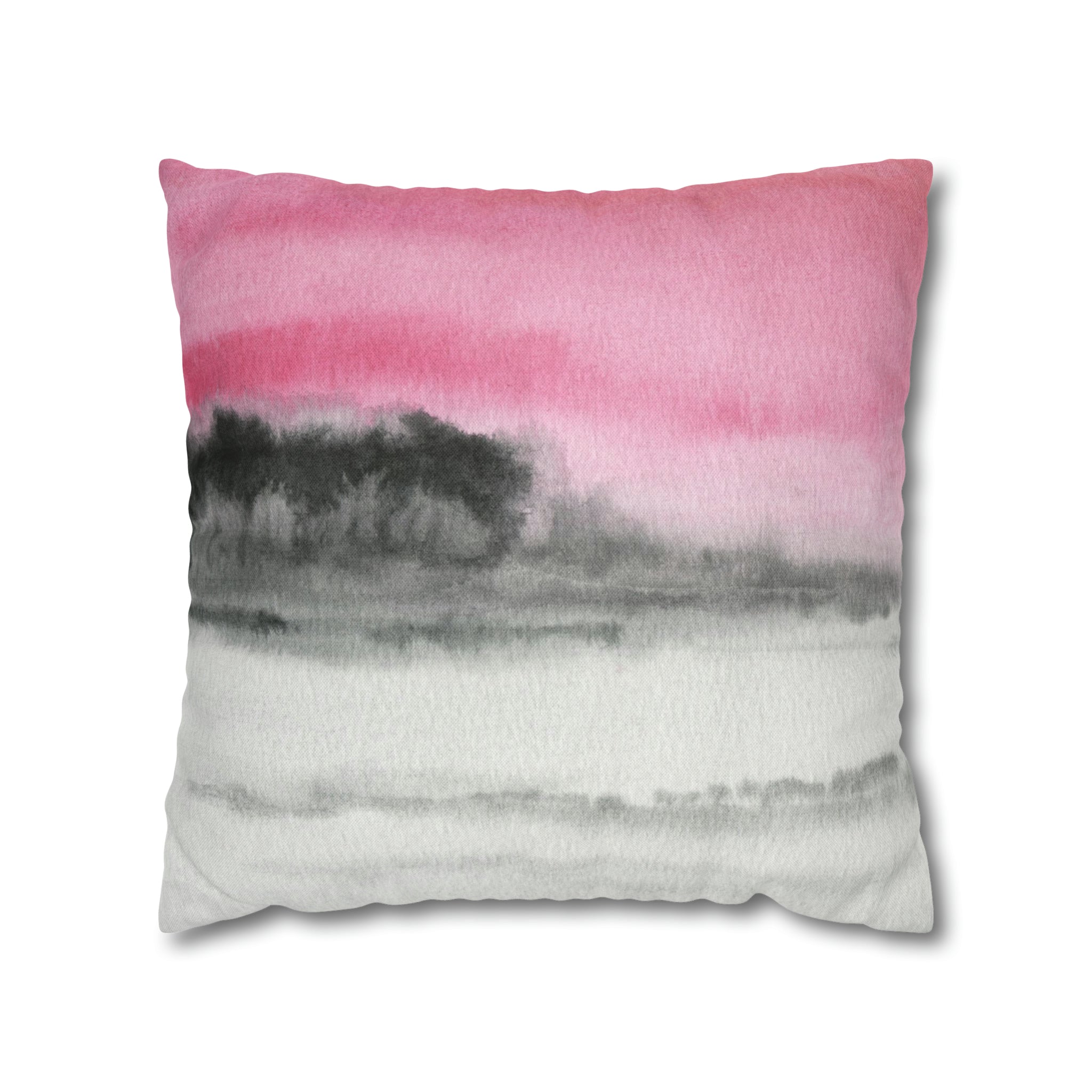 Abstract Pillow Cover | Pink, Gray Black Ombre, Landscape