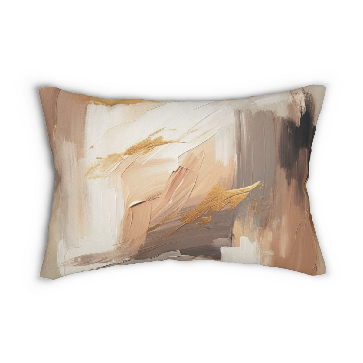 an abstract painting with a mix of warm and cool colors, including shades of brown, beige, and gold. The painting has a textured appearance, with visible brushstrokes and layers of paint.