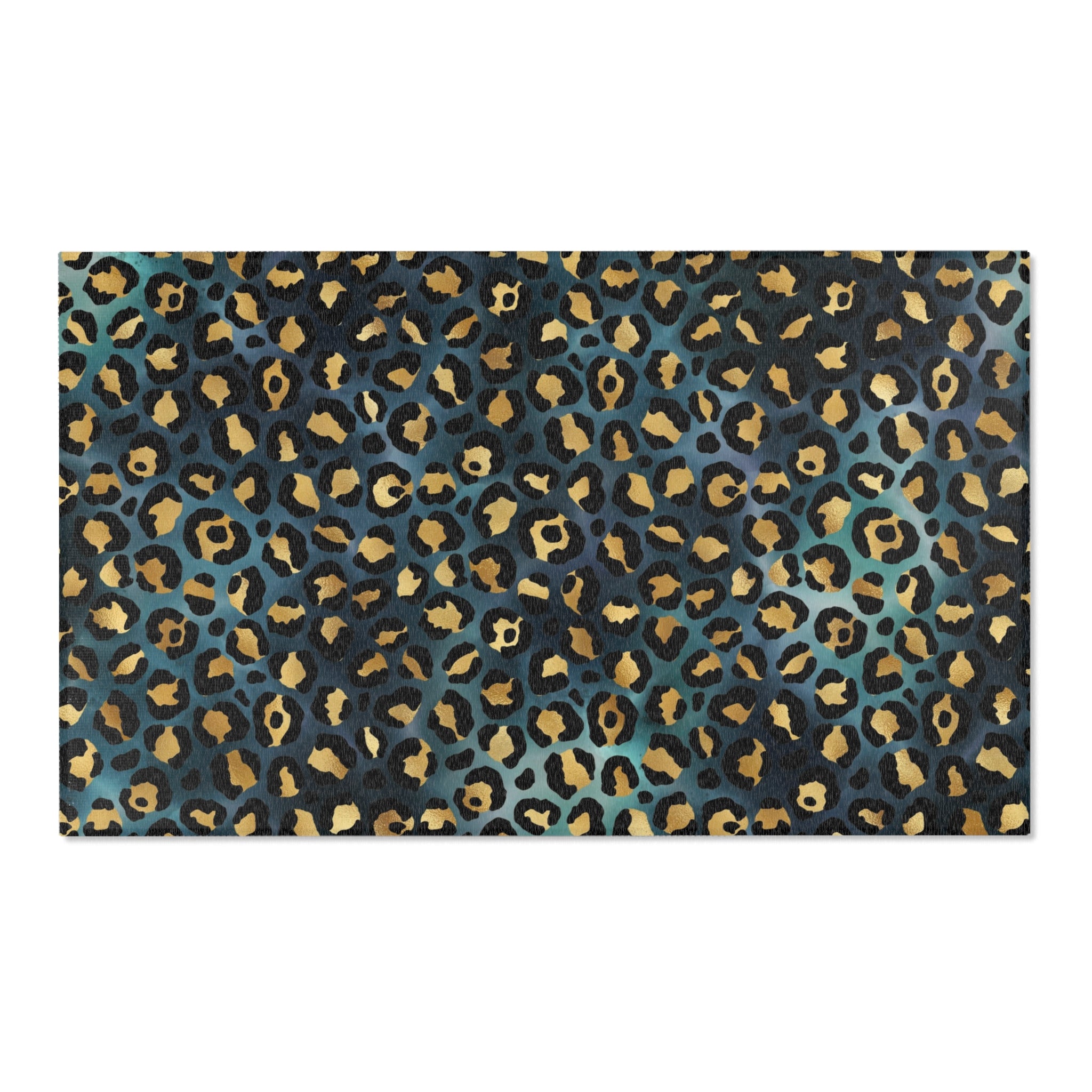 Large Area Rug | Teal Navy Blue Black, Beige Leopard Animal Print