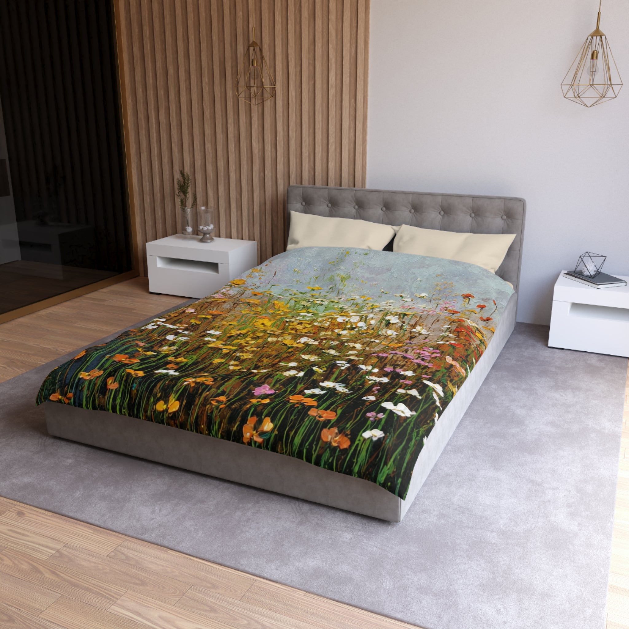Floral Duvet, Pillow Cover | Orange Green Bedroom Decor