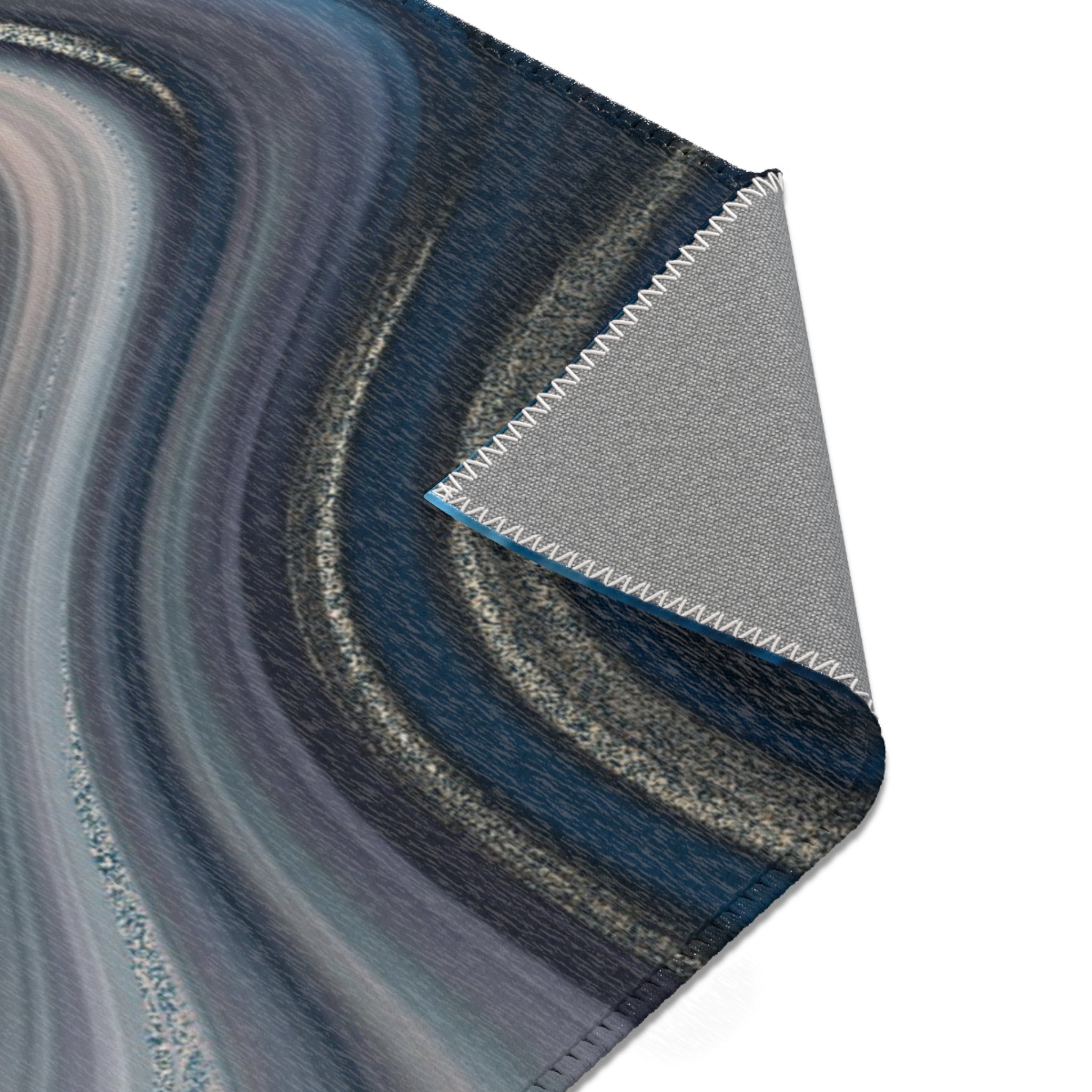 Abstract Area Rug | Navy Blue Grey Beige Marble