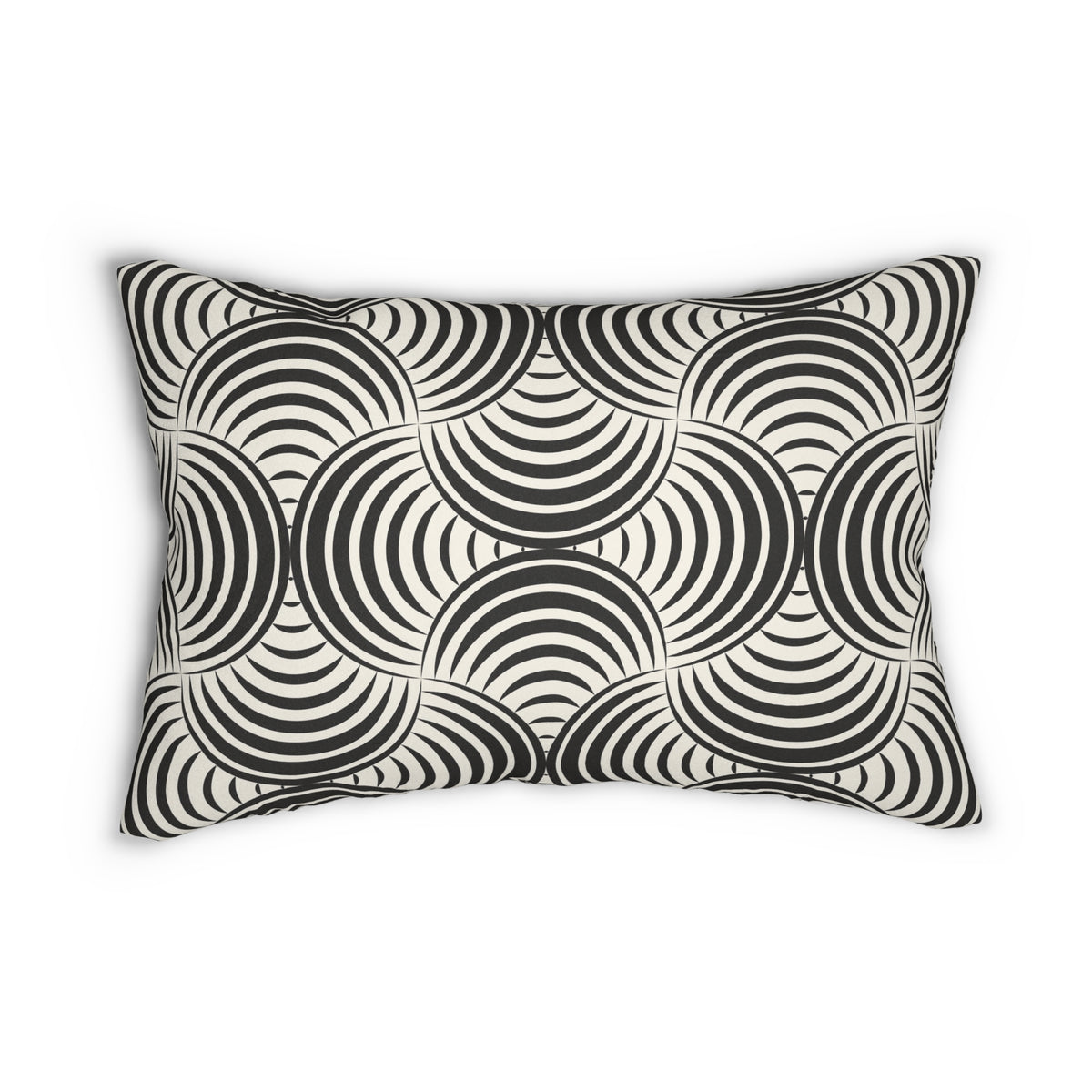 Black Cream Deco Circles Lumbar Pillow 14x20, Retro Accent Pillow