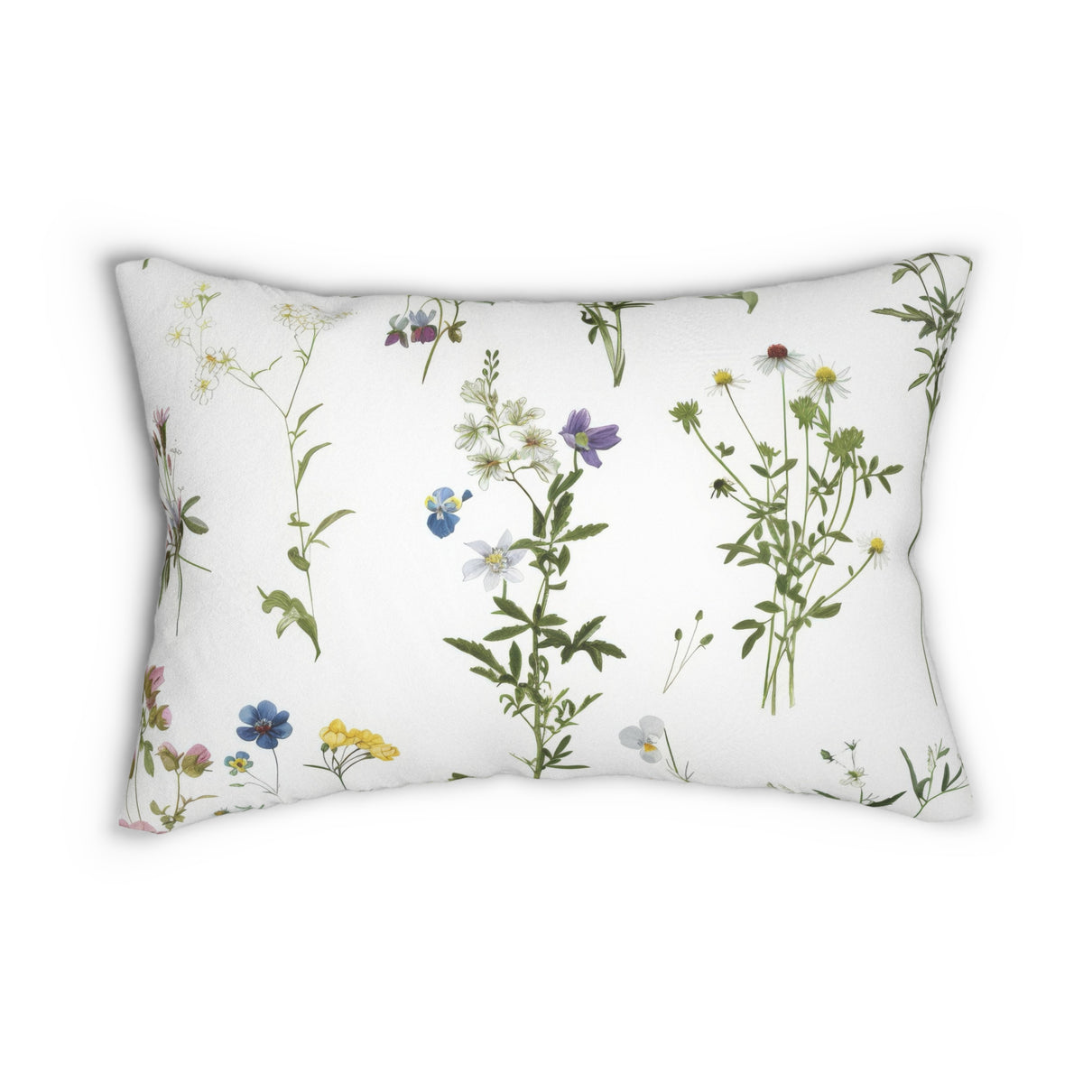 Boho Lumbar Pillow | Green Herb Botanical Wildflower