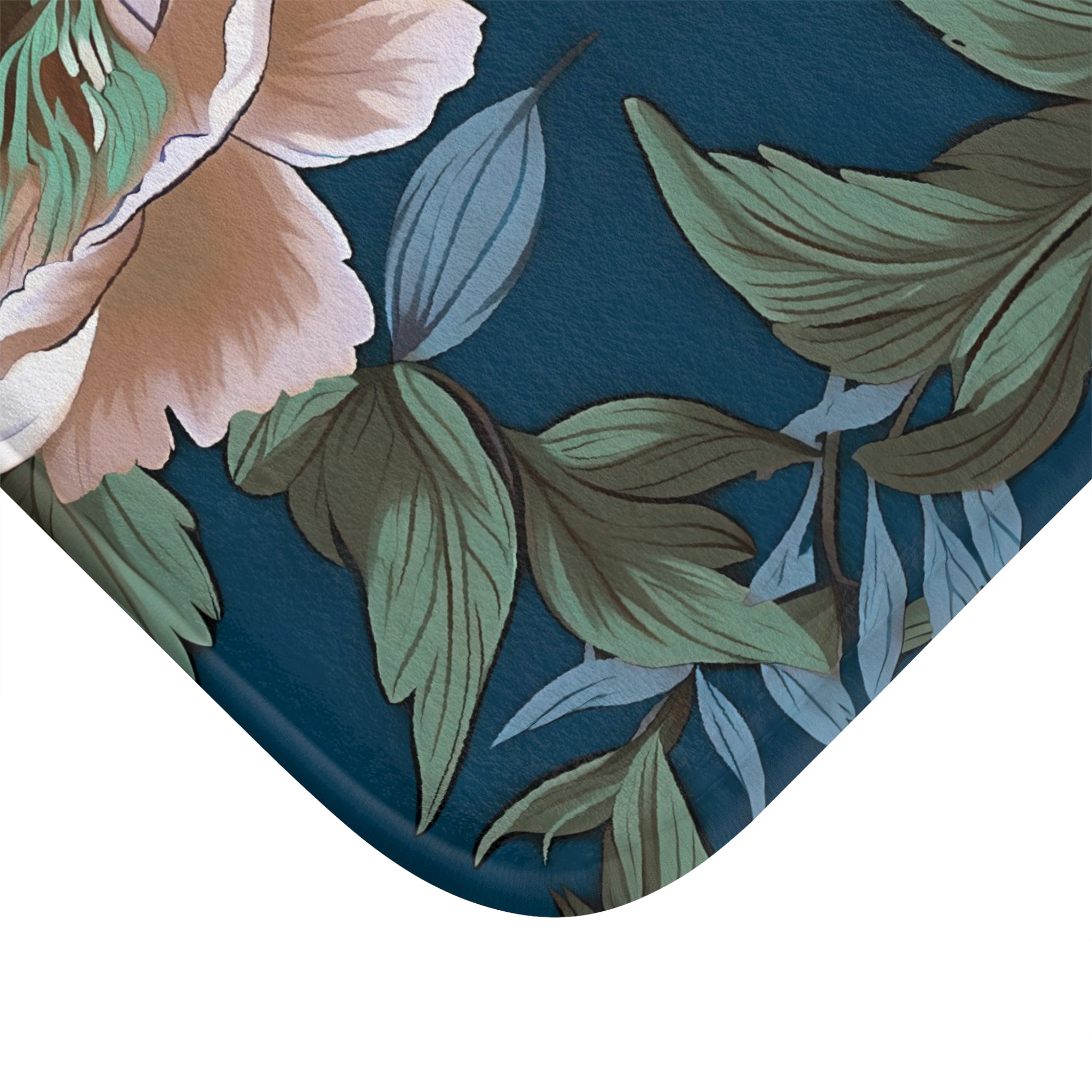 Boho Floral Bath Mat | Navy Blue, Blush Pink Green Kitchen Mat