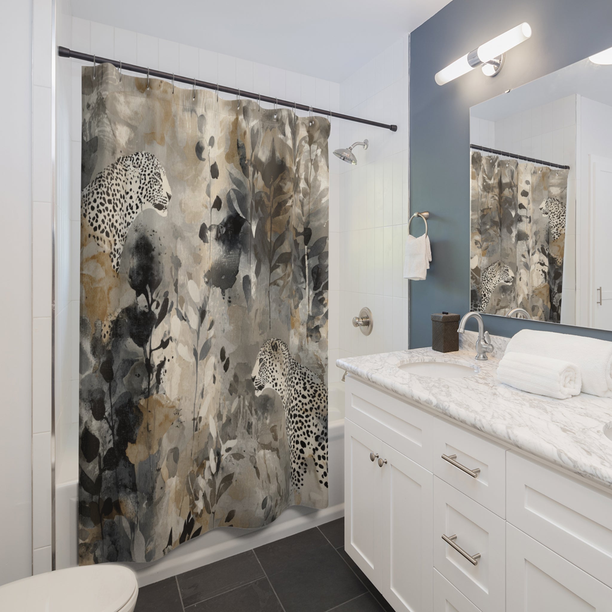 Jungle Shower Curtain | Neutral Earthy Leopard