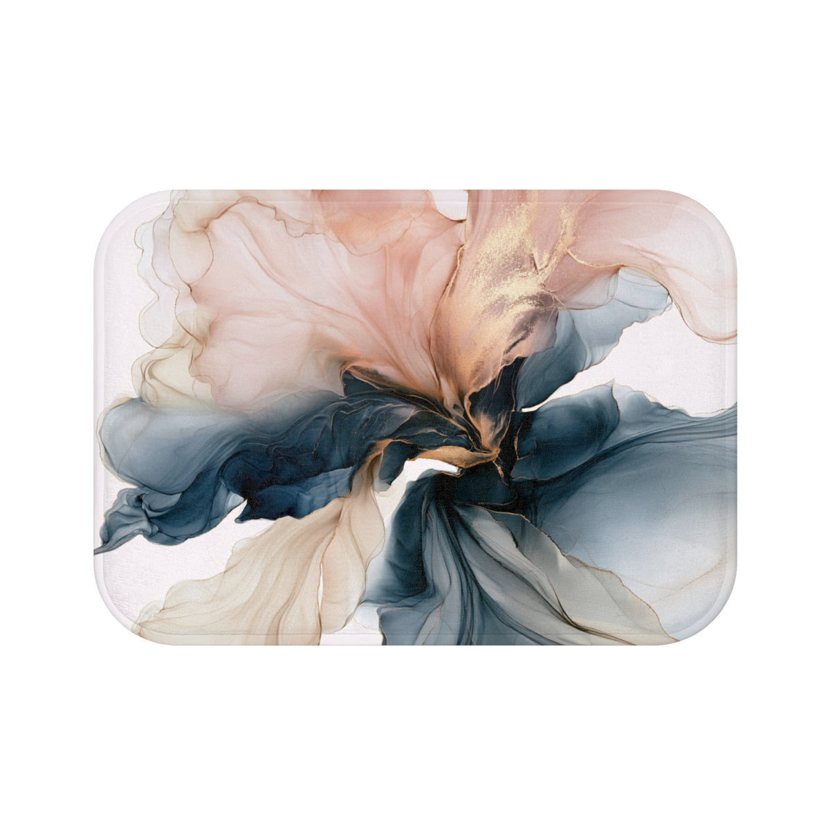 The image is a vibrant abstract painting featuring a swirling pattern of pink, blue, and white colors, creating a dynamic and visually striking composition.