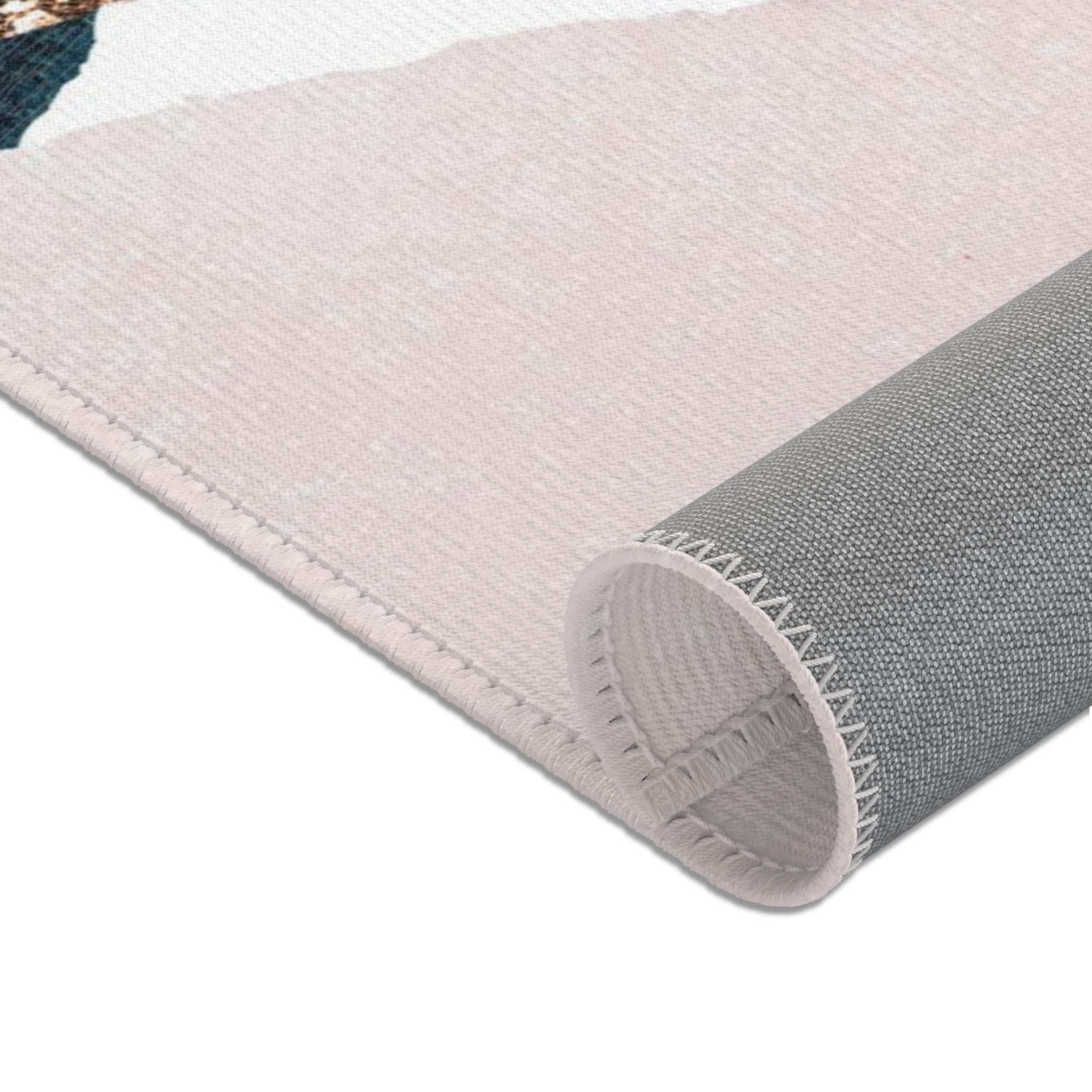 Abstract Boho Area Rug | Modern Muted Brown Navy, Blush Floor Rug