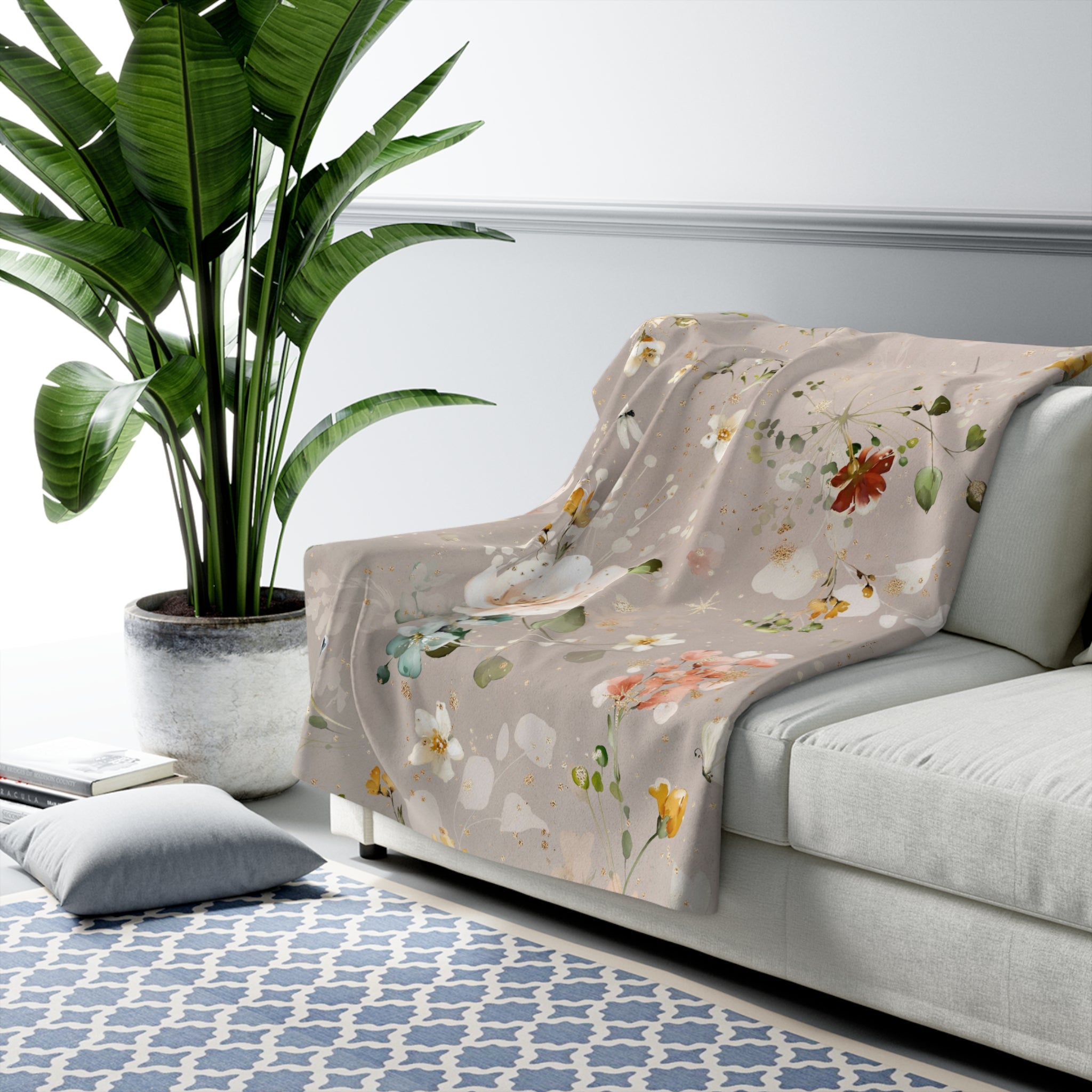 Floral Throw Blanket | Beige Colorful Roses