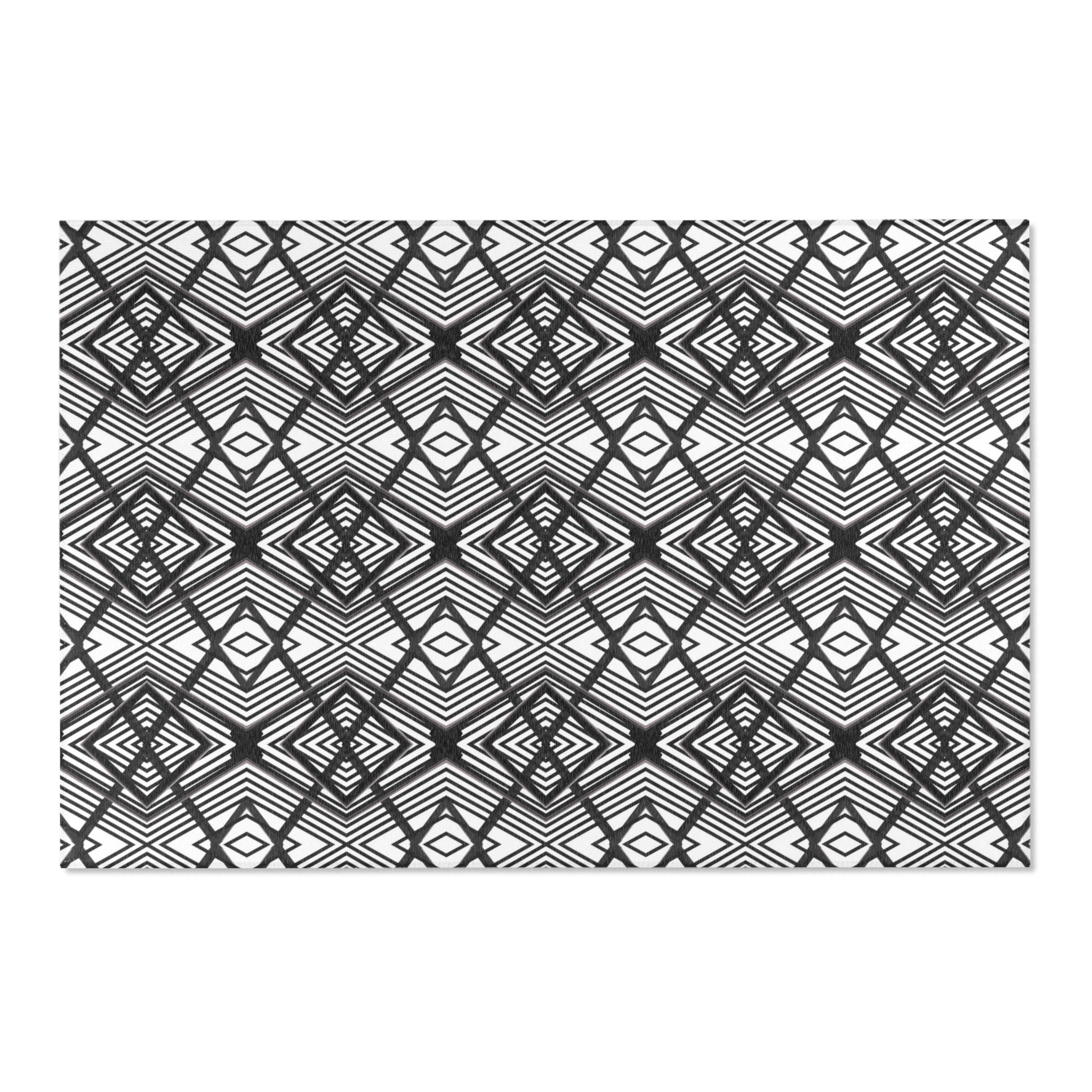 Abstract Area Rug | Geometric Black White Artsy Rug