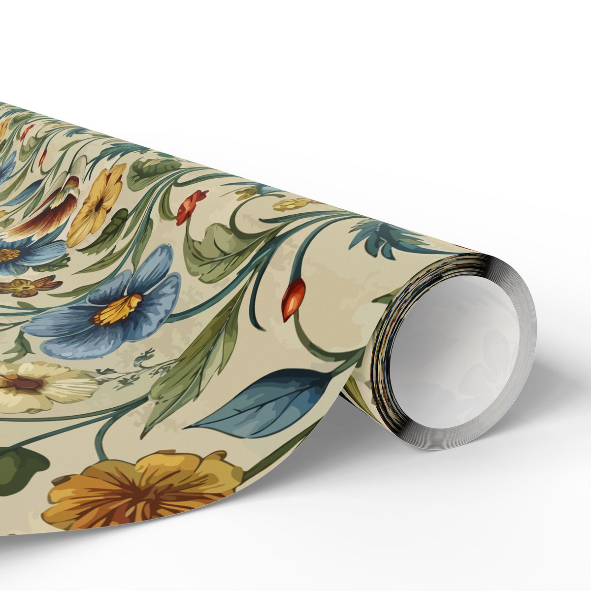 Cream Blue Rust Chintz Floral Wrapping Paper, Gift Wrap