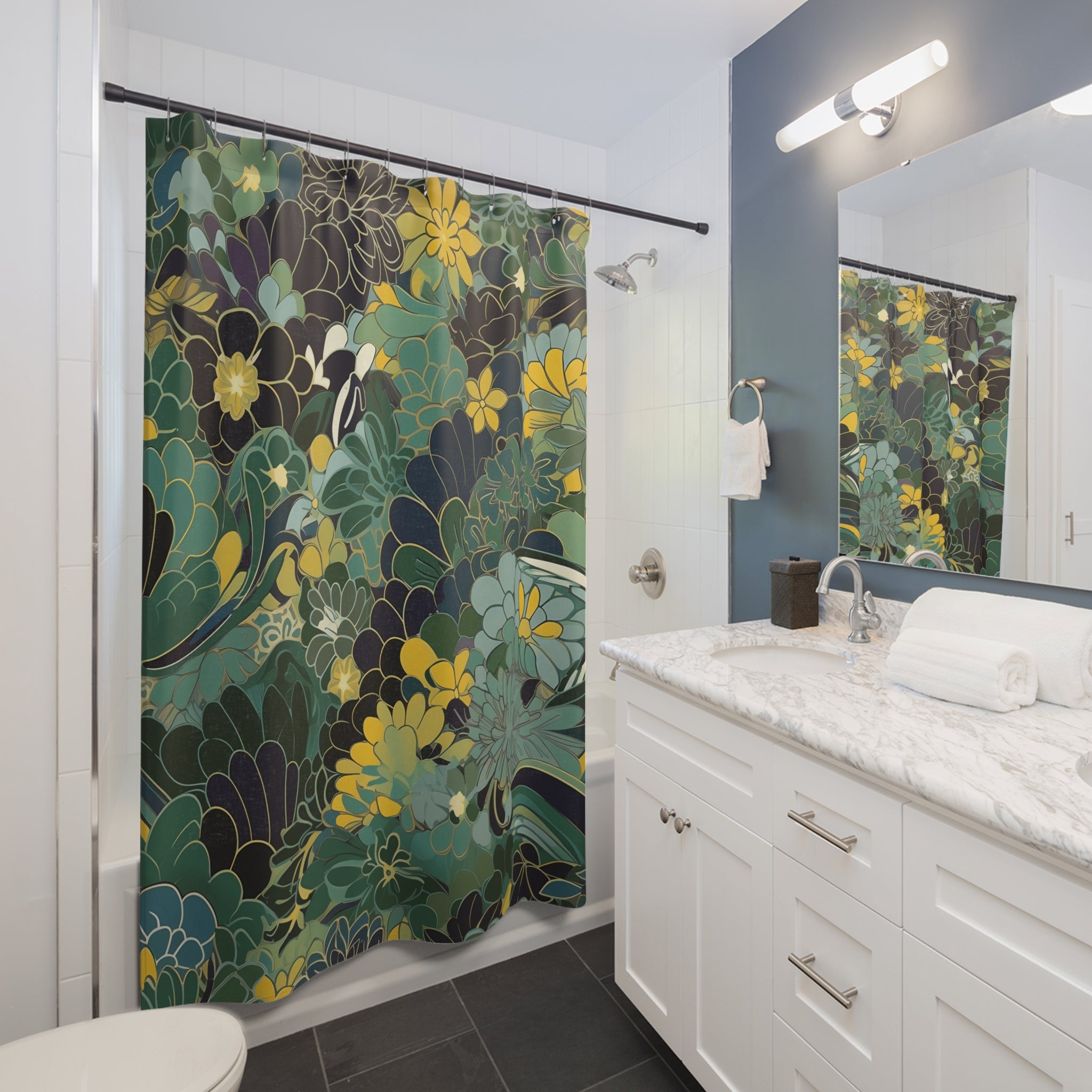 Abstract Floral Shower Curtain | Moody Colorful Fabric Curtain