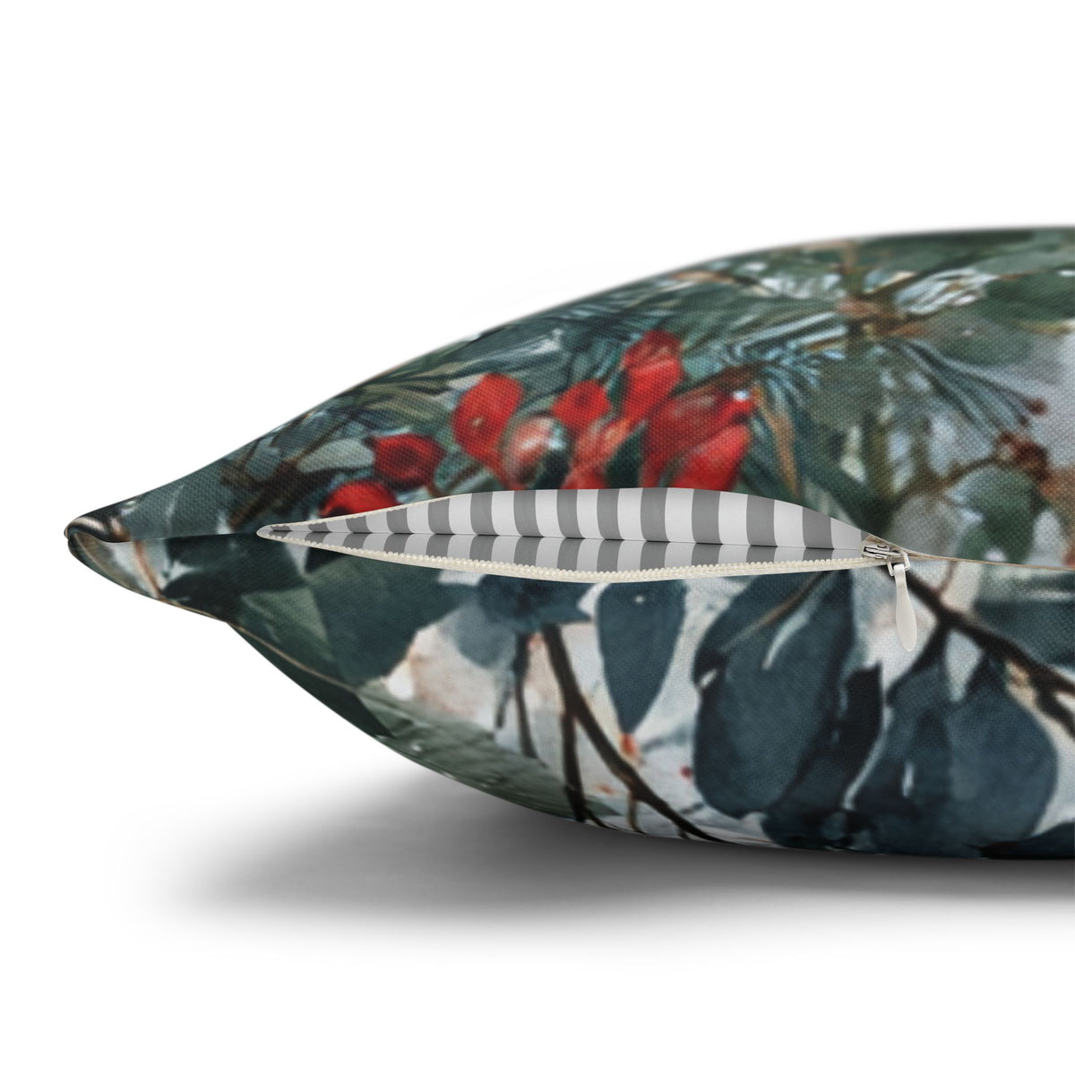 Forest Bird Pillow Cover | Green Teal Red Berry Woodland Pillowcase