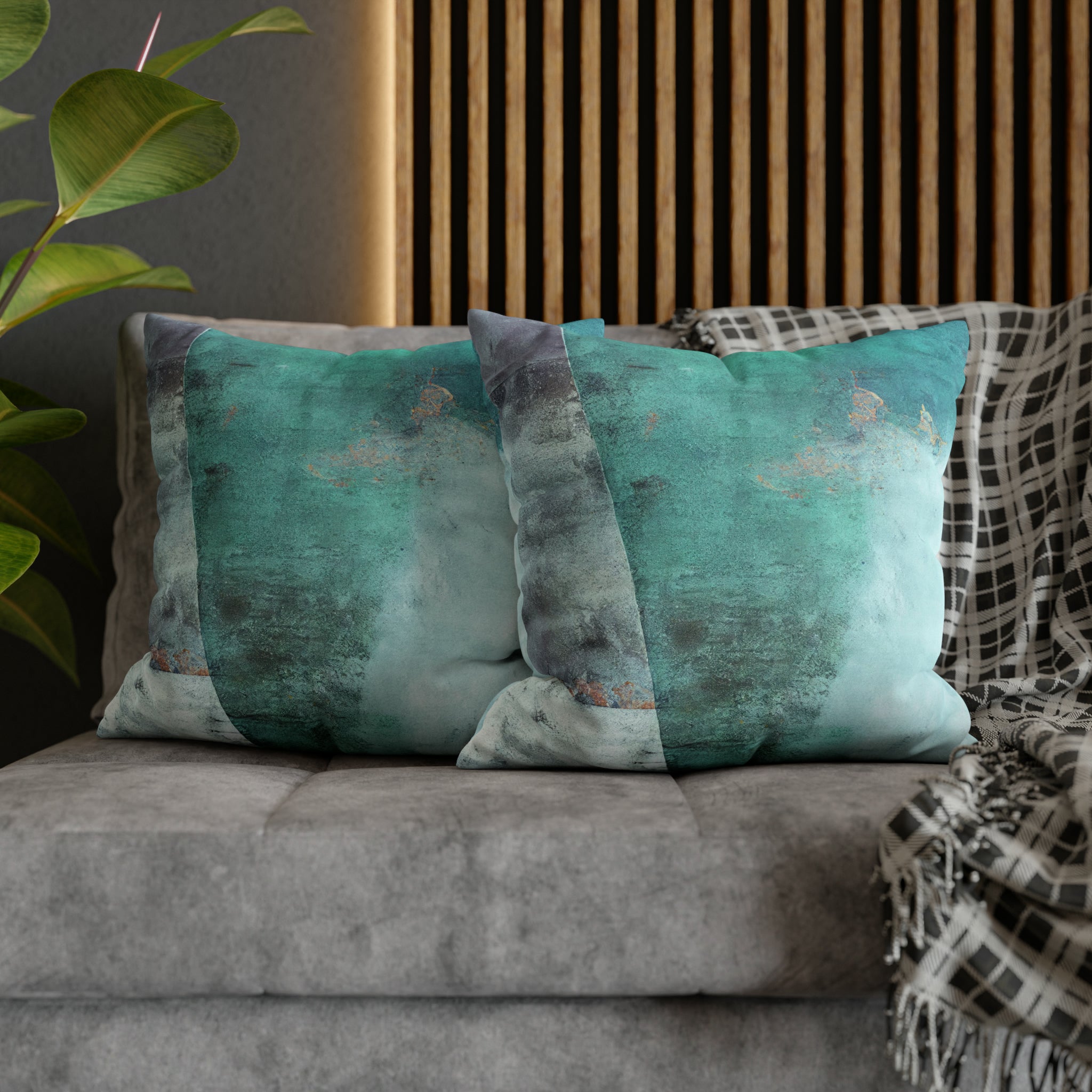Ombre Pillow Cover | Teal Mint, Green Blue, Rustic Print