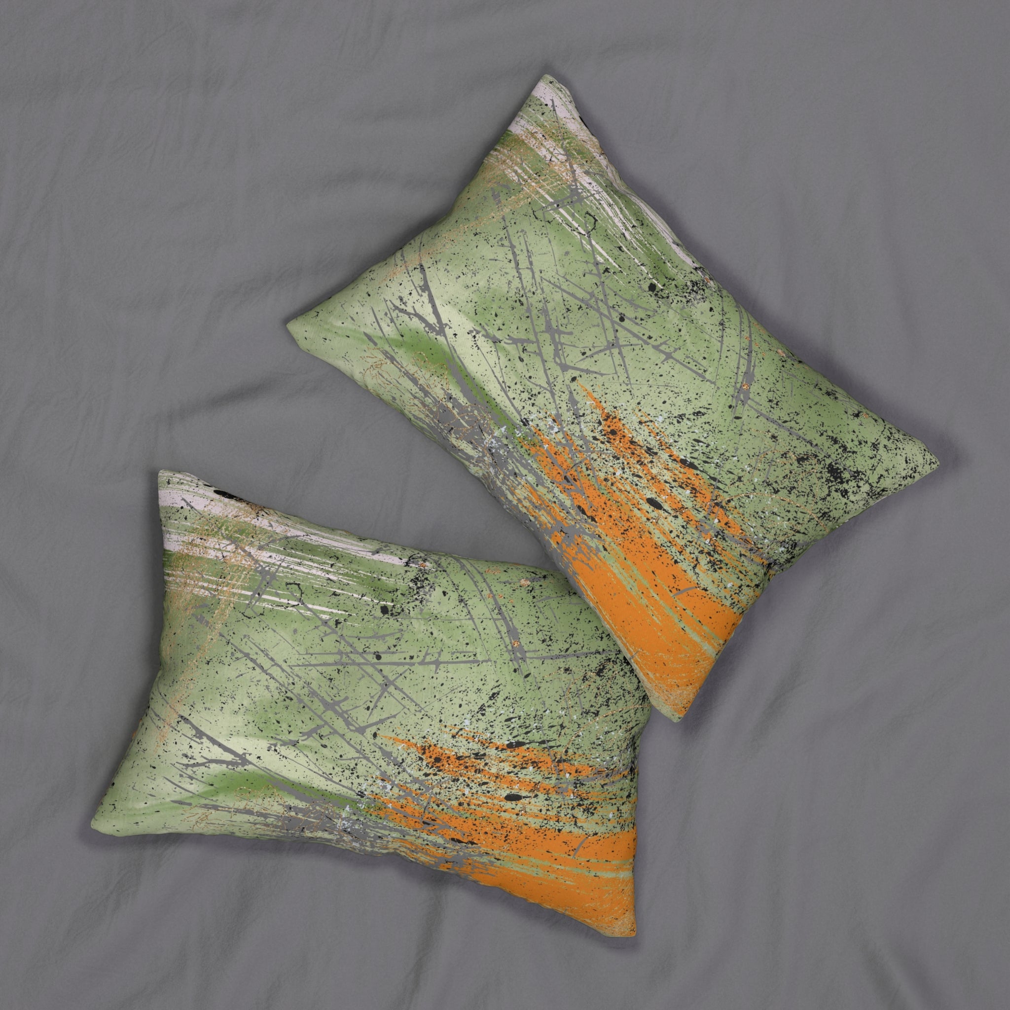 Abstract Lumbar Pillow | Sage Green, Orange Gray