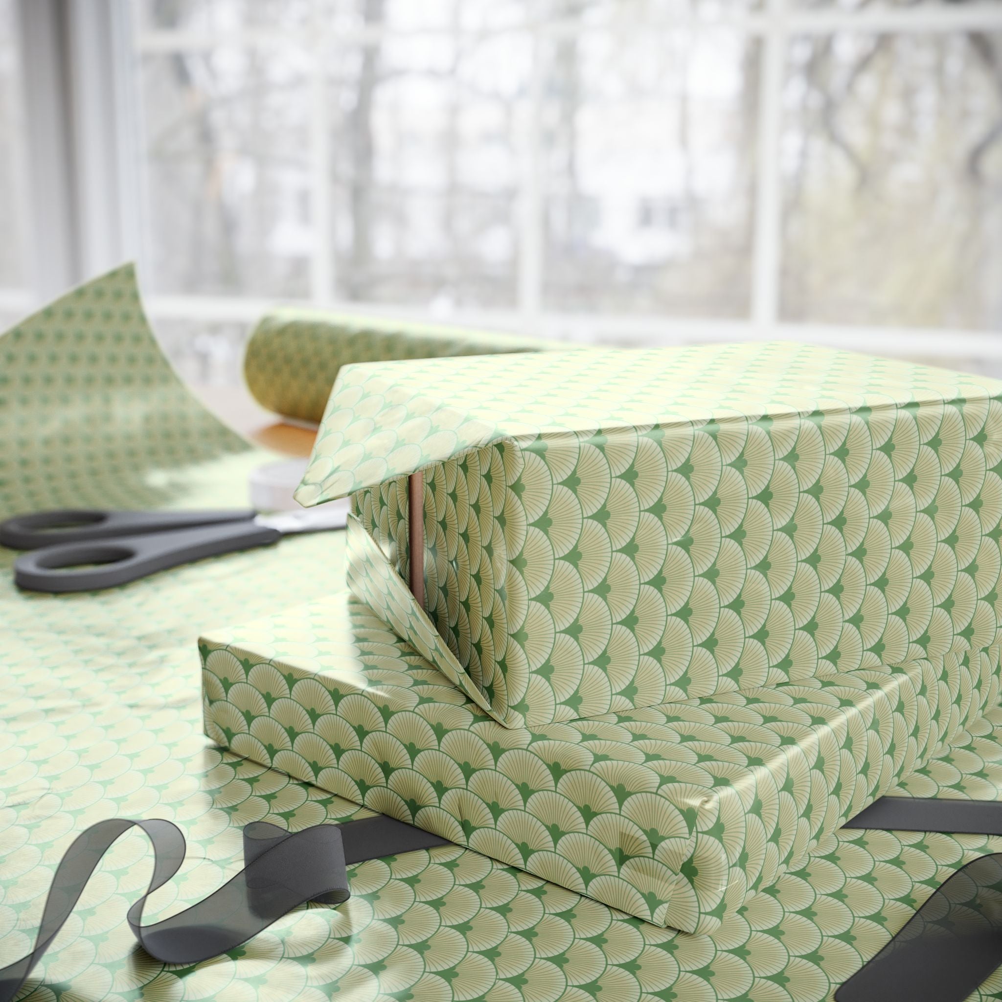 Art Deco Wrapping Papers, Green White for the Holidays, Birthdays