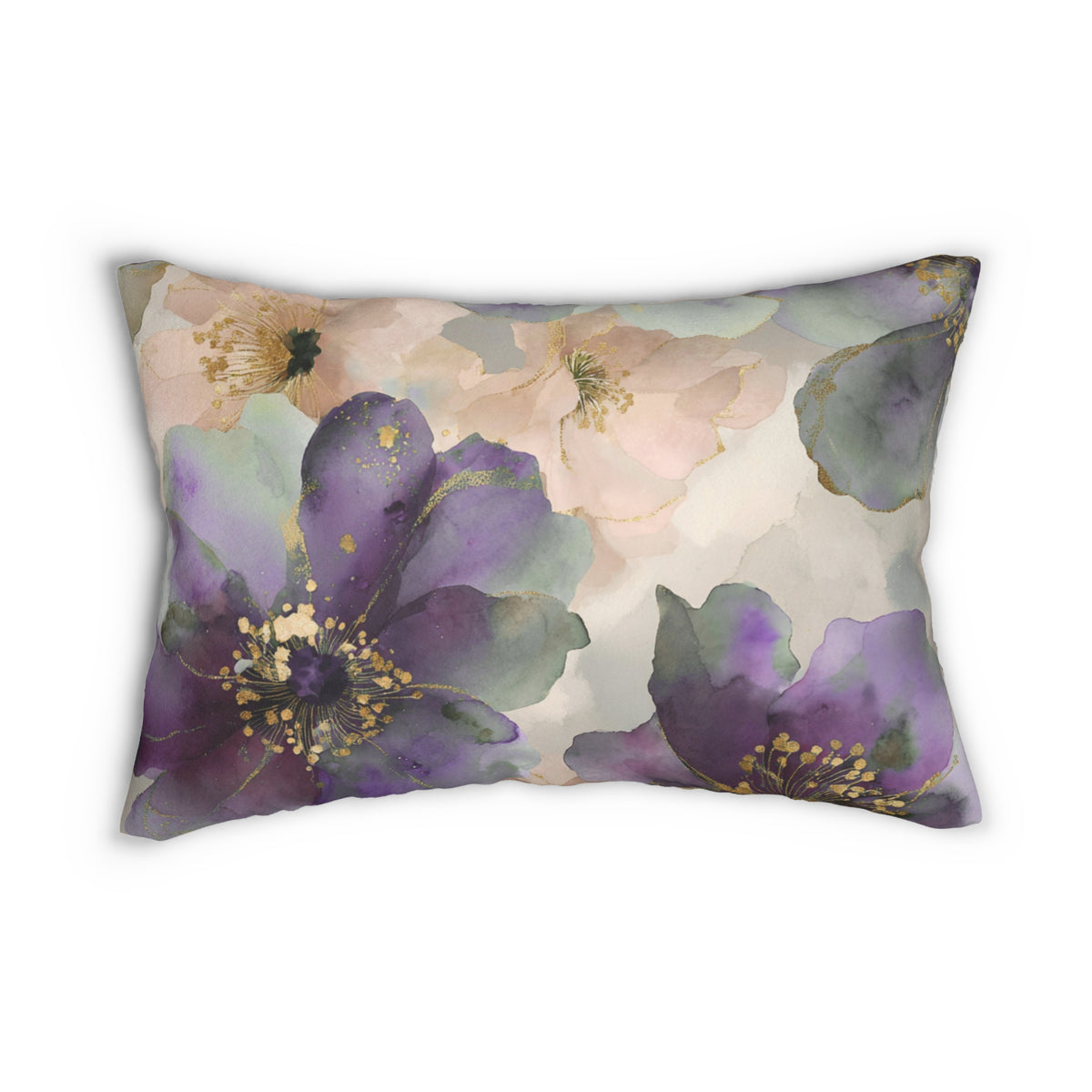 Plum Blush Watercolor Floral Lumbar Pillow 14x20, Romantic Accent Pillow